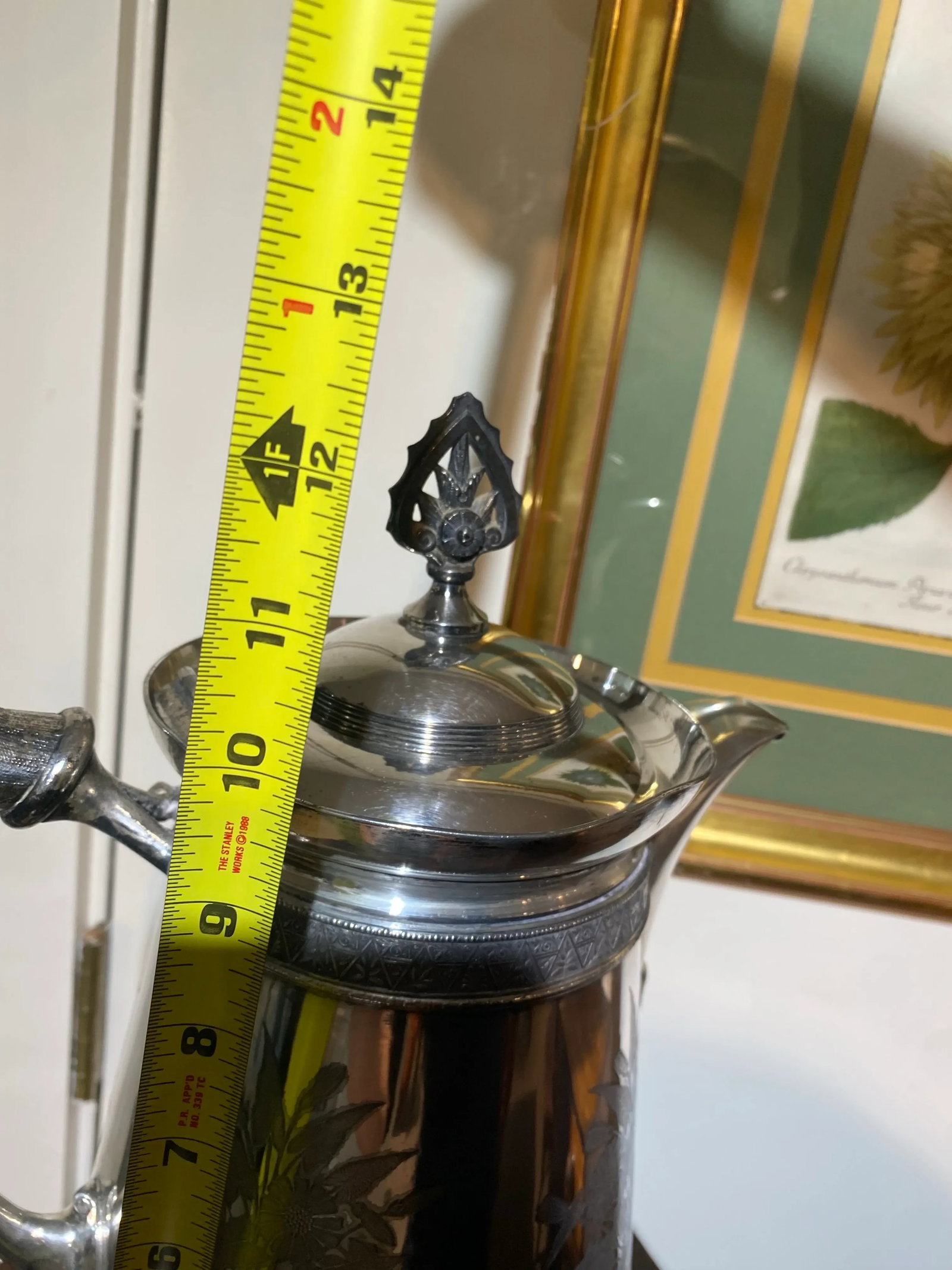 Antique Meriden Large Pitcher Silver Plate 1868 Floral Motif Victorian - 9