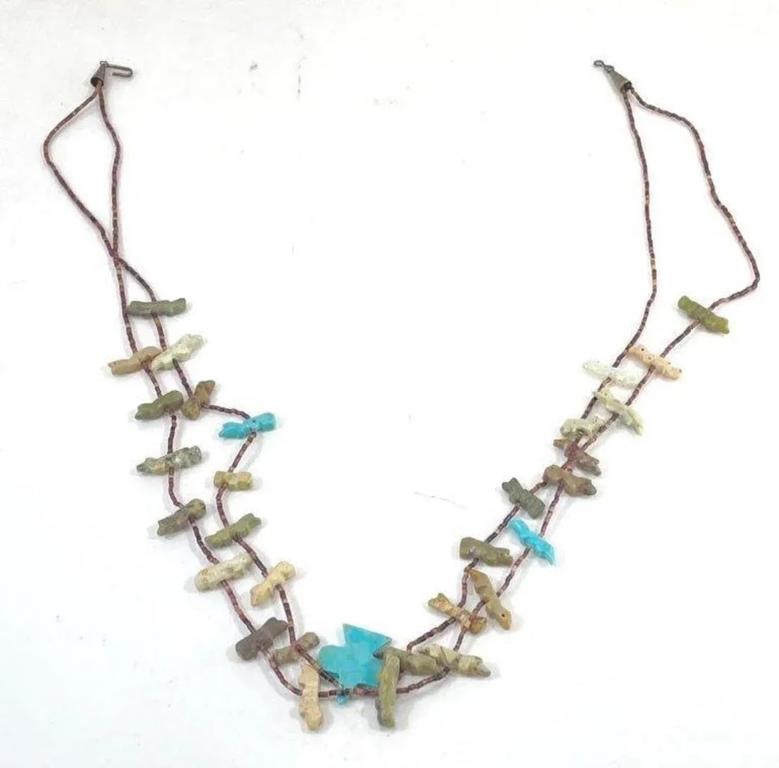 Native American Pueblo Fetish Necklace With Turquoise Thunderbird Pendant - 2
