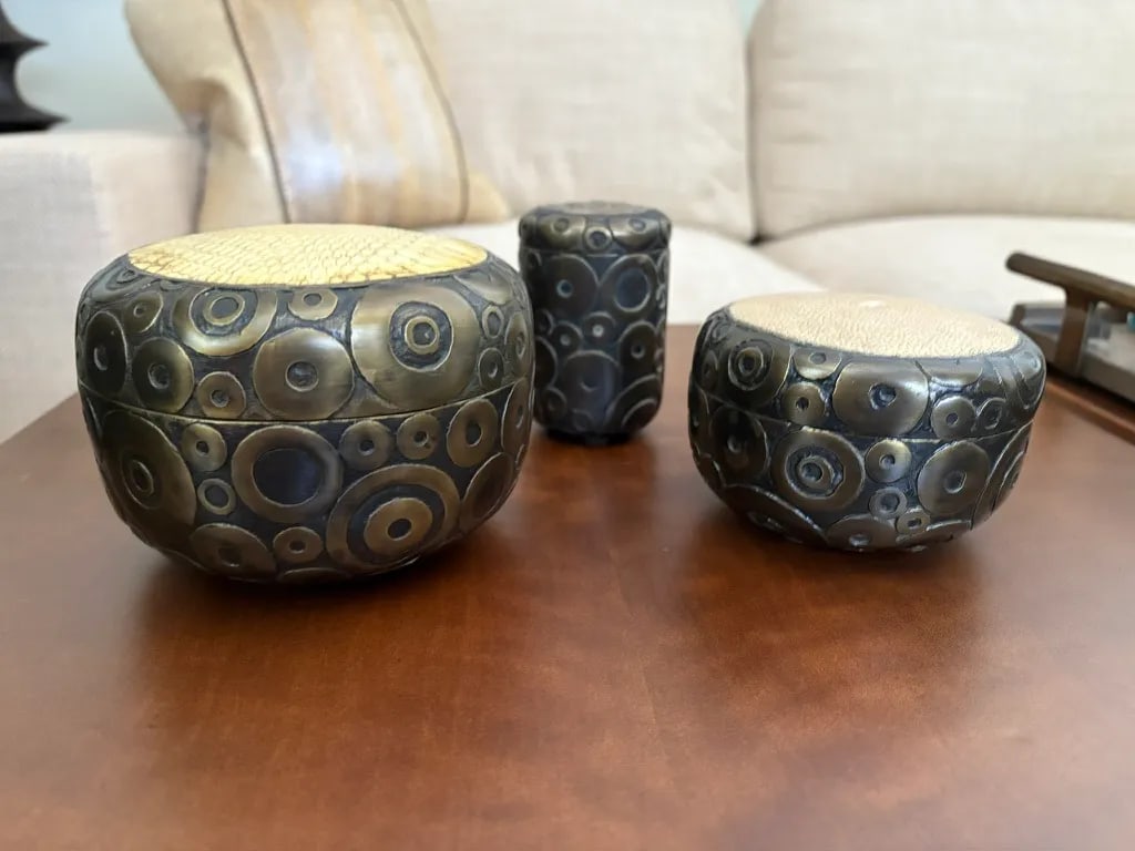 Set of 3 R&y Augousti Brass and Leather Boxes - 2