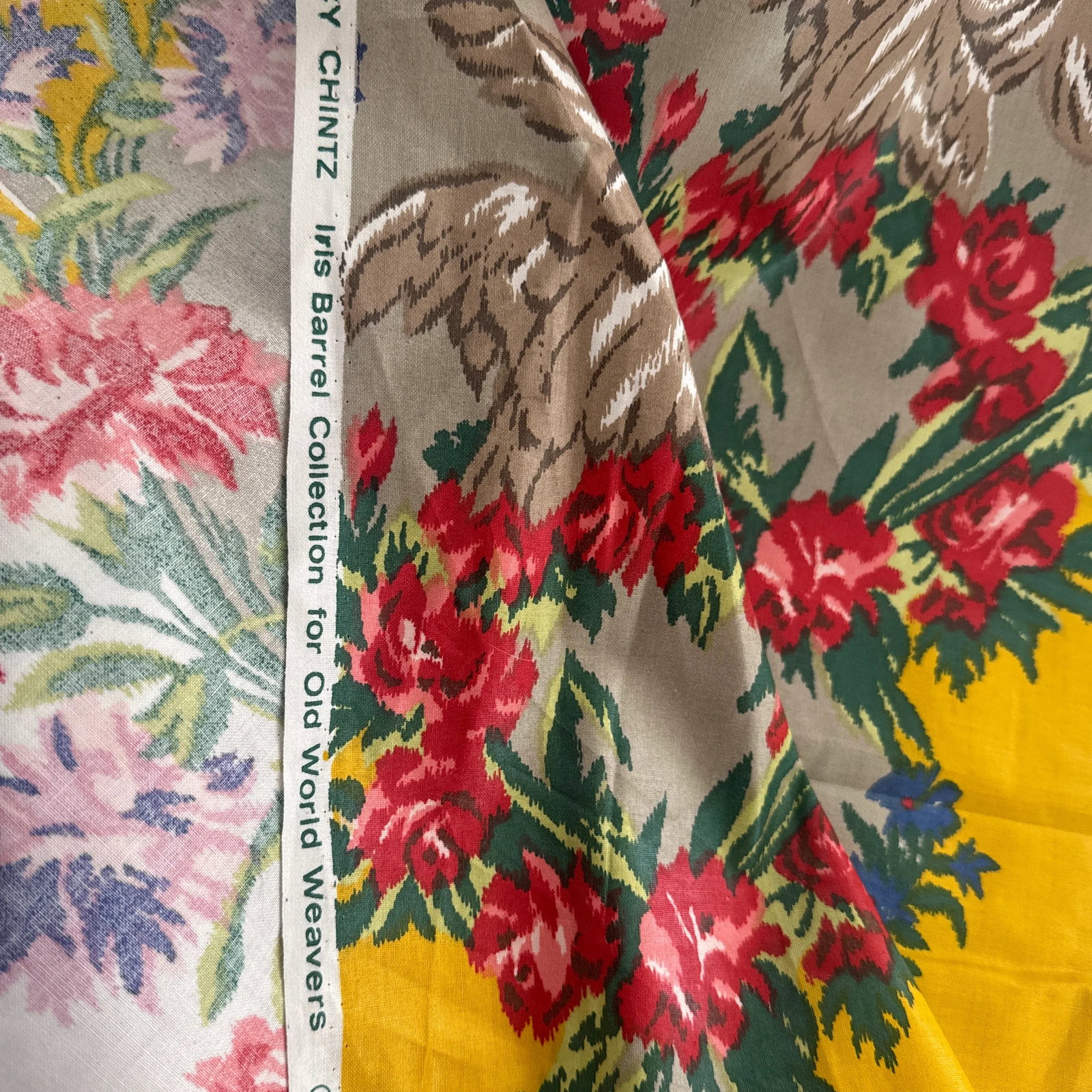 Old World Weavers Yellow Nancy Chintz Fabric Remnant 4 Yards - 10