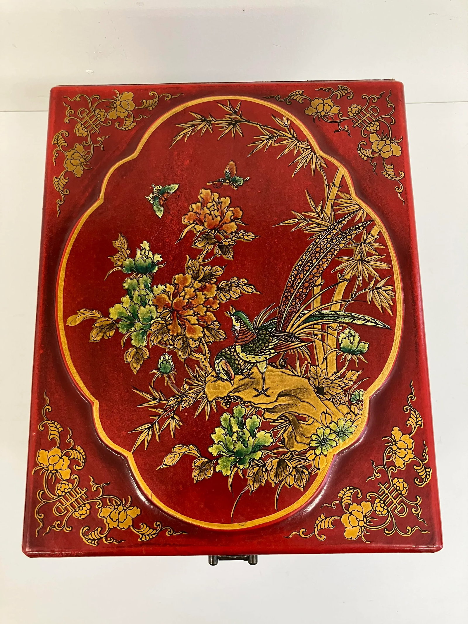 Vintage Red Chinese Scholar's Lacquer Storage Box with Calligraphy Interior - 17
