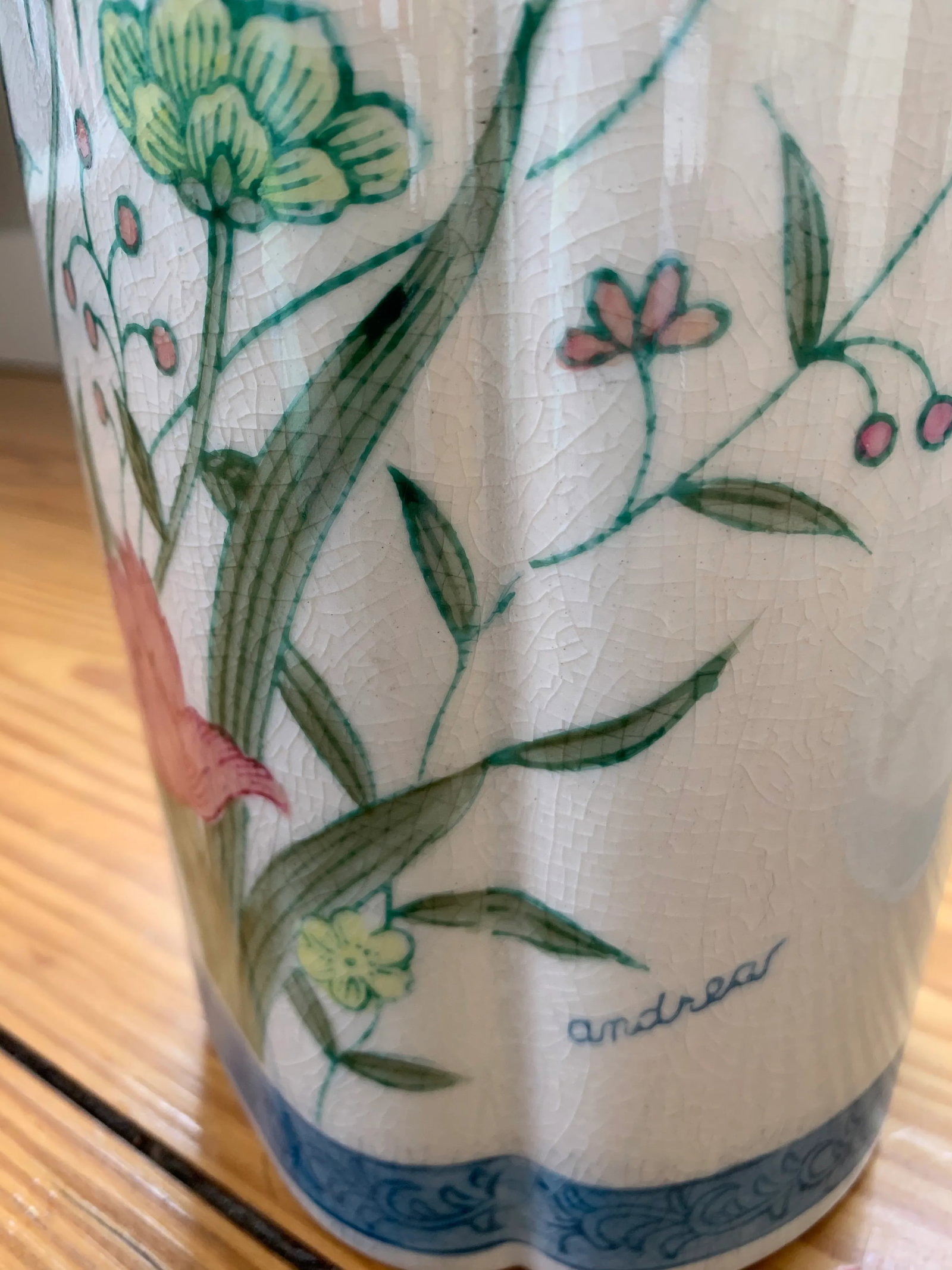 Vintage Floral Andrea by Sadek Handpainted Japanese Vases - a Pair - 2