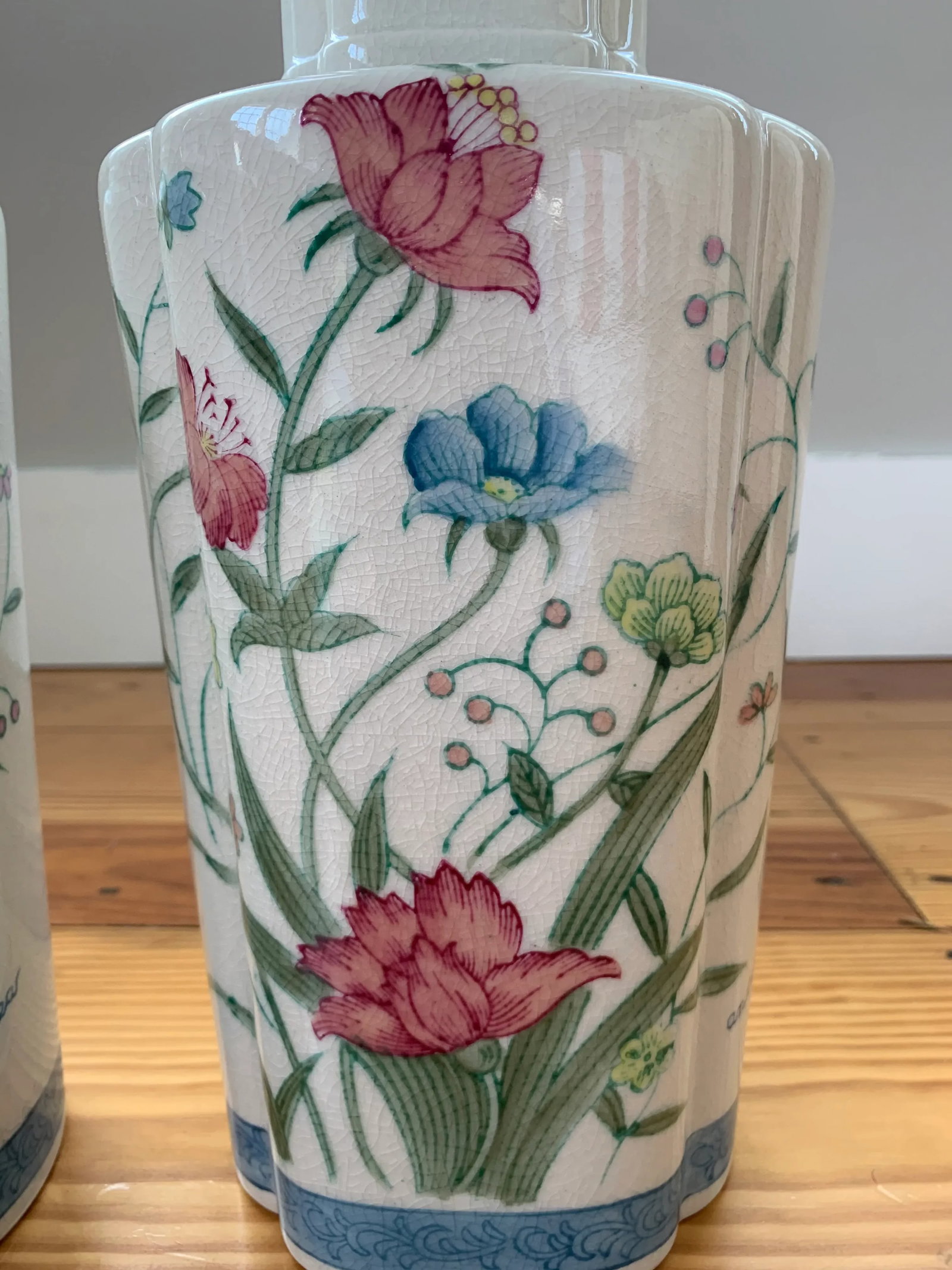 Vintage Floral Andrea by Sadek Handpainted Japanese Vases - a Pair - 3