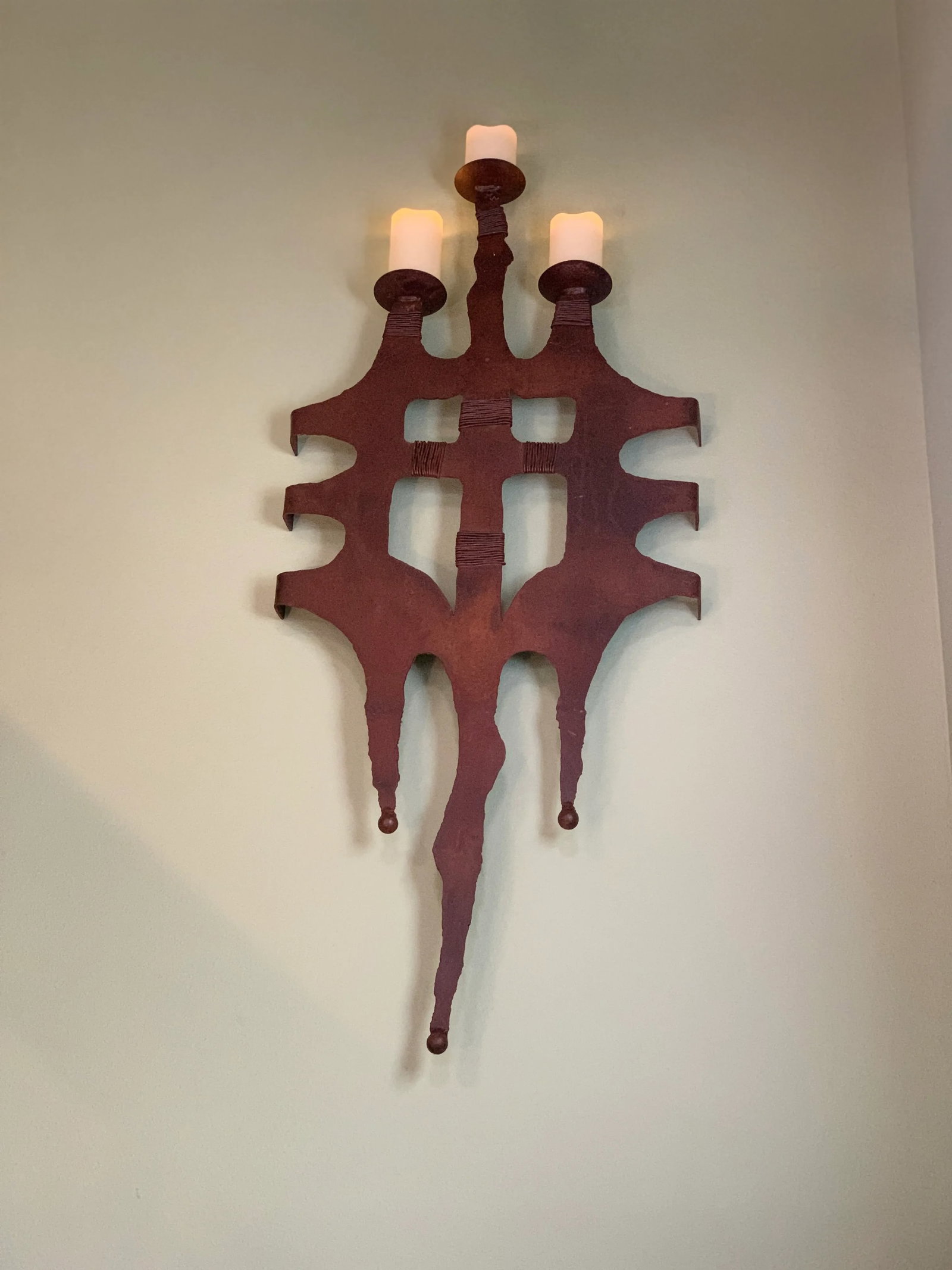 Vintage Artisan-Forged Iron Wall Sconce - Brutalist Southwest Gothic Style - 12