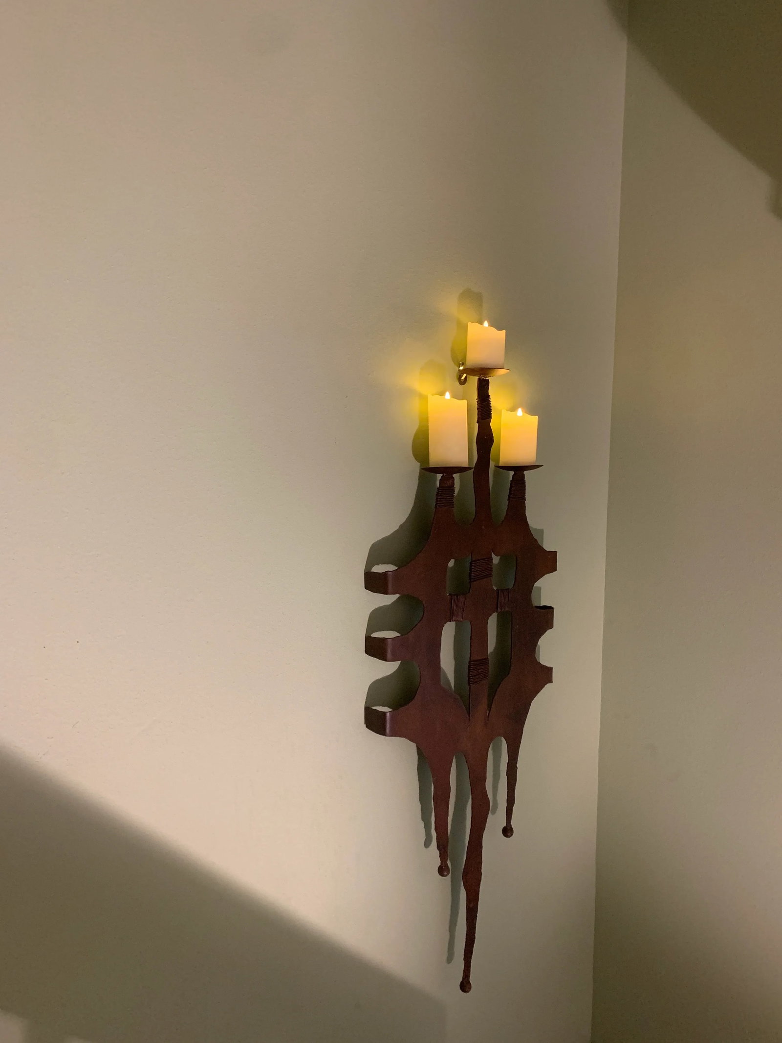 Vintage Artisan-Forged Iron Wall Sconce - Brutalist Southwest Gothic Style - 13