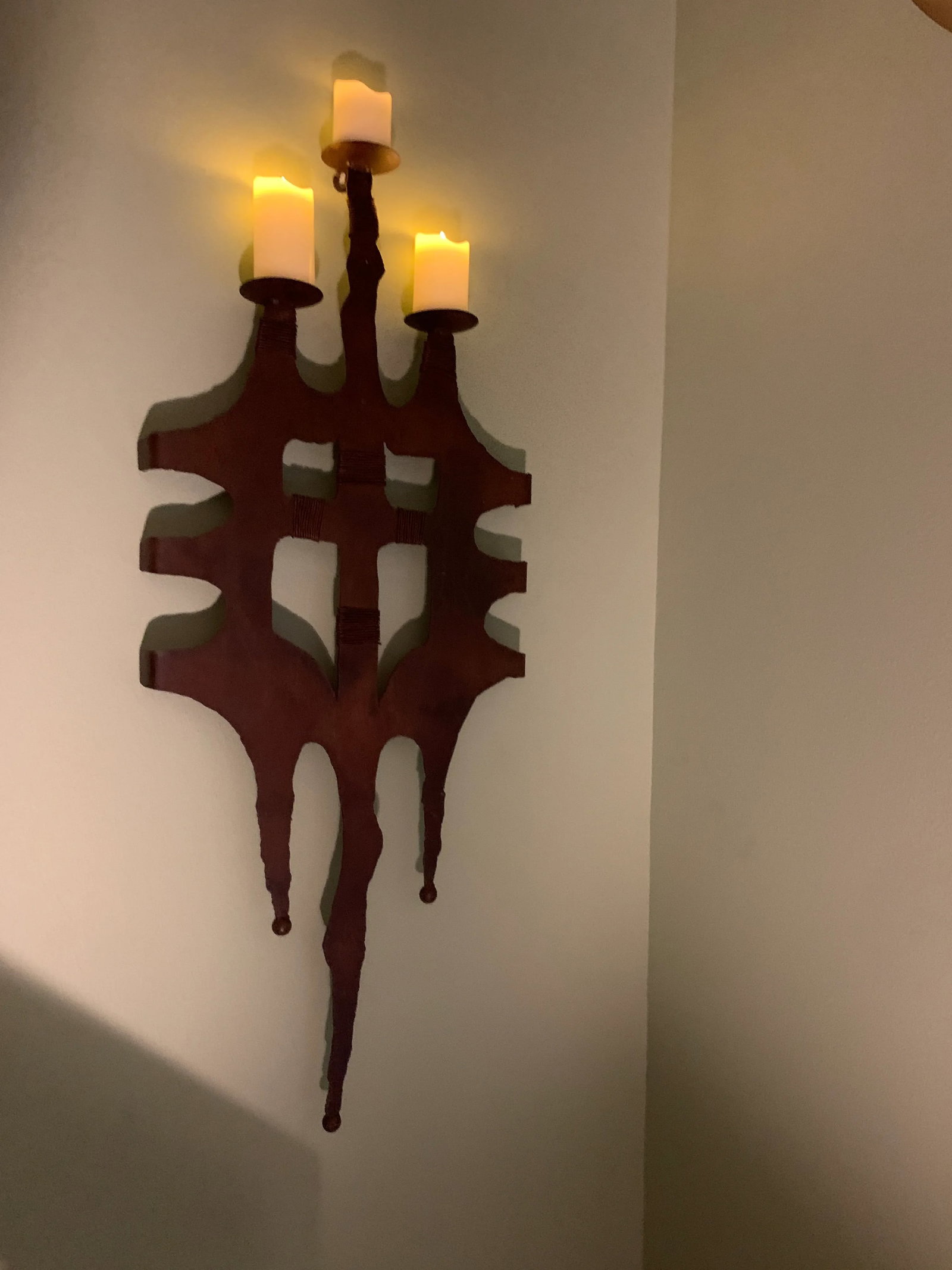 Vintage Artisan-Forged Iron Wall Sconce - Brutalist Southwest Gothic Style - 14