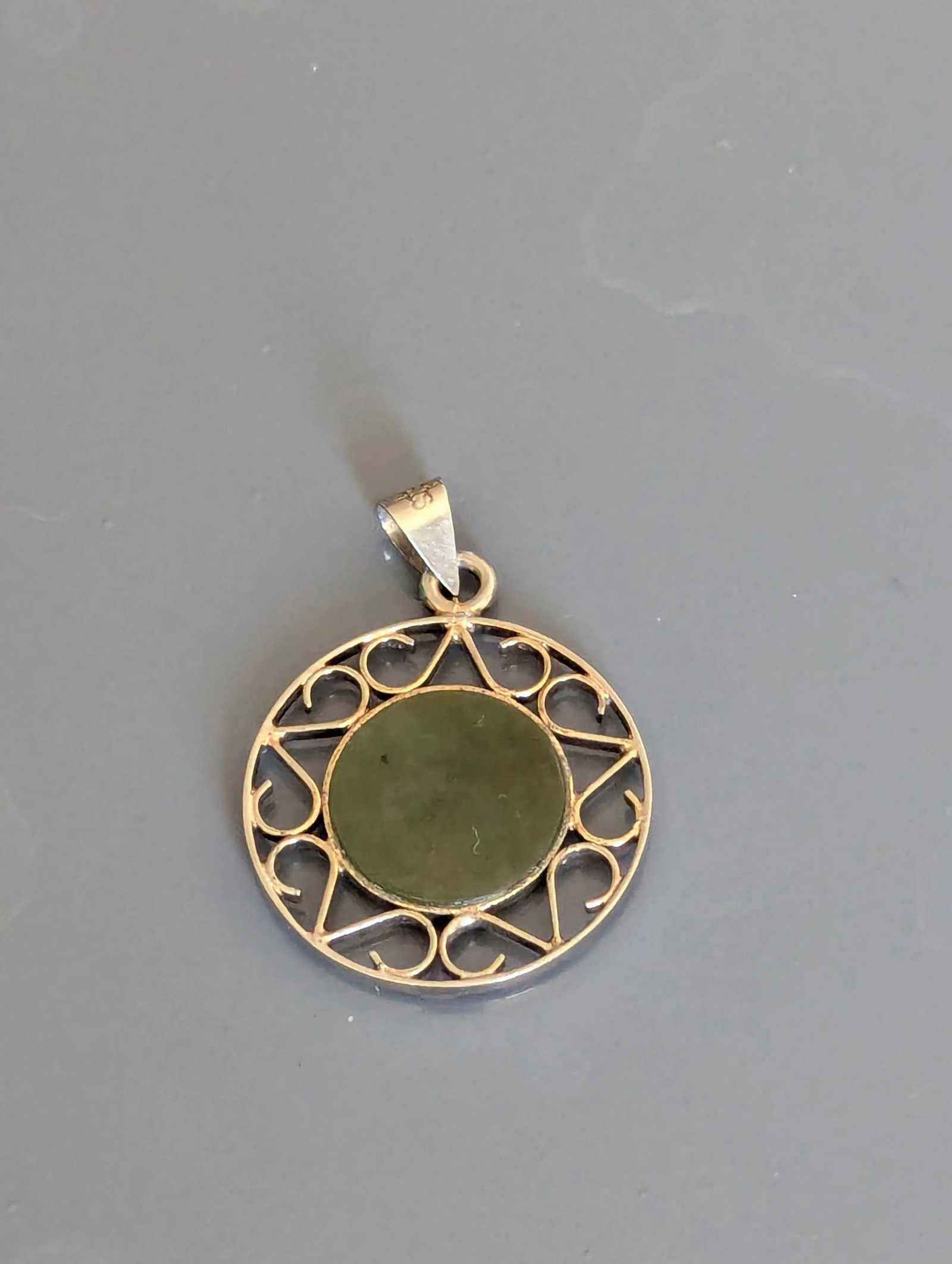 Vintage Chai Pendant, Silver and Jade - 2