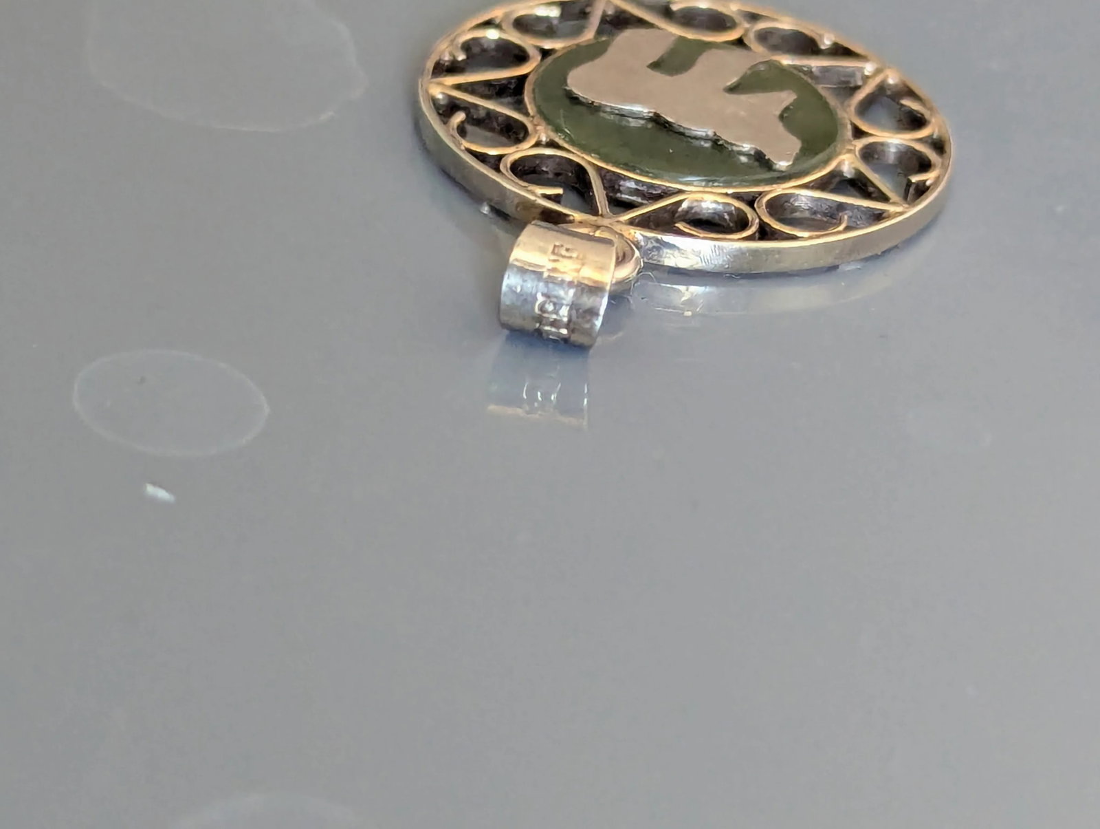 Vintage Chai Pendant, Silver and Jade - 3