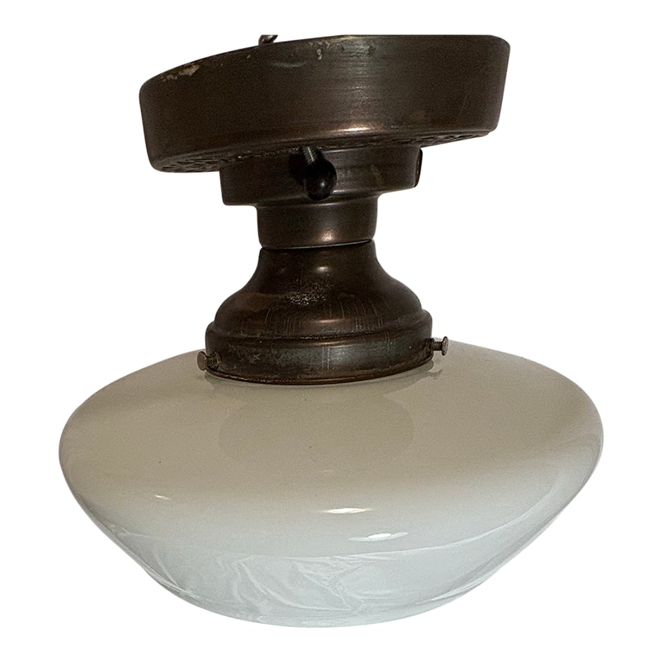 Vintage White Art Deco Ceiling Light: These lights were originally used in offices ice cream parlors bathrooms, really almost everywhere. I love the classic art deco mushroom shape of this light. It could easily have a simple wiring set u