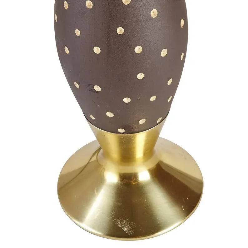 Tall Brown Dots Porcelain Table Lamp With Torchiere Shade - 2