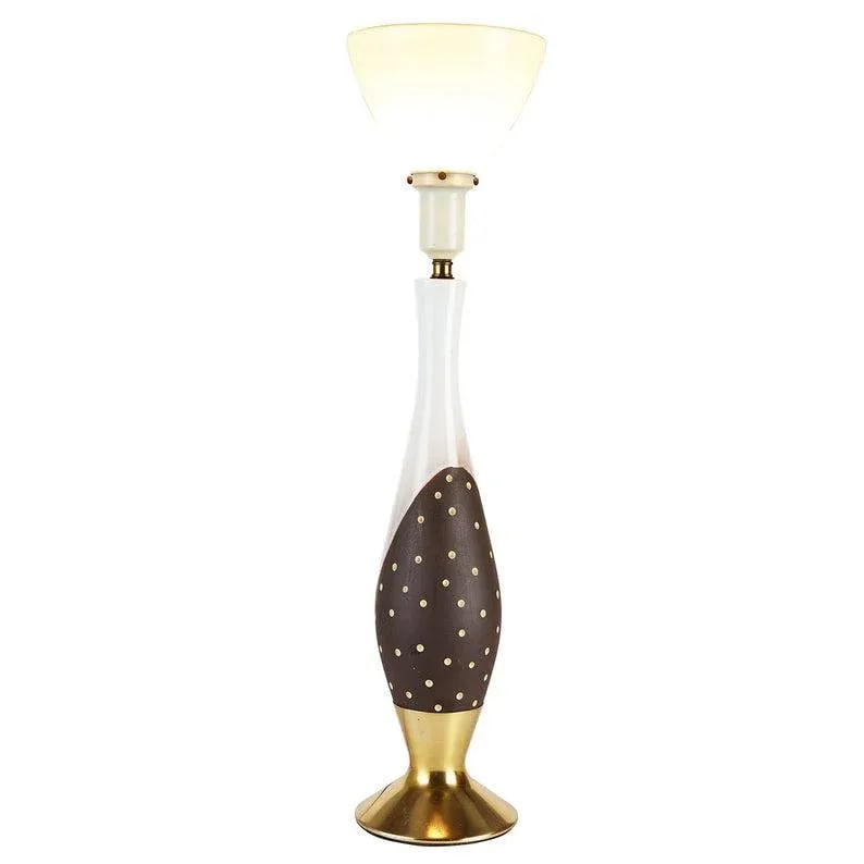 Tall Brown Dots Porcelain Table Lamp With Torchiere Shade - 5