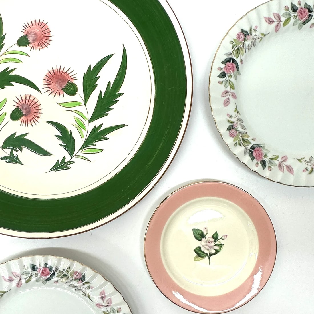 Forest Green & Blush Pink Vintage Floral Wall Plate Curation - Group of 9 - 2