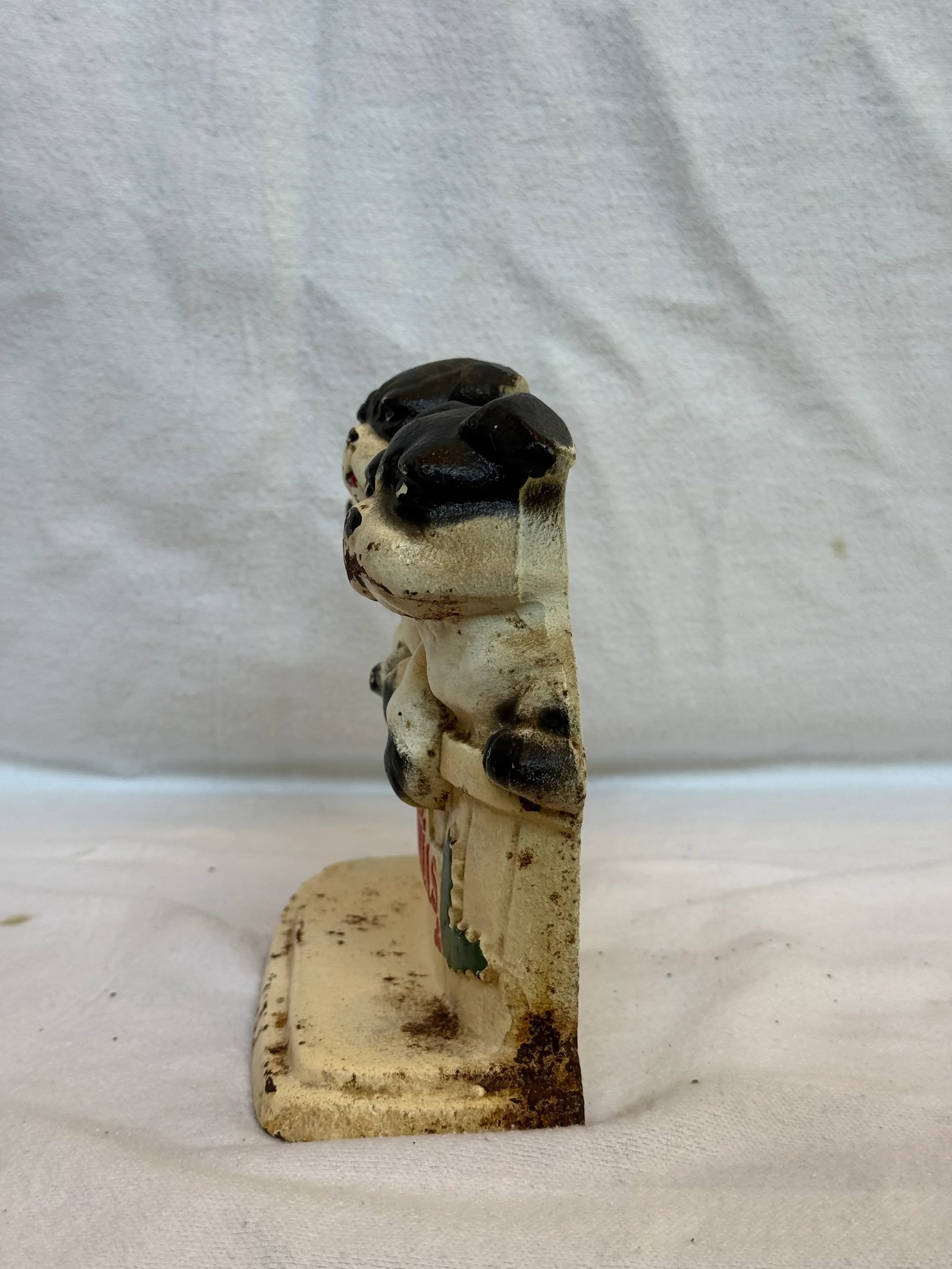 Cast Iron Vintage Merry Christmas Three Dog Bullies Door Stop - 3