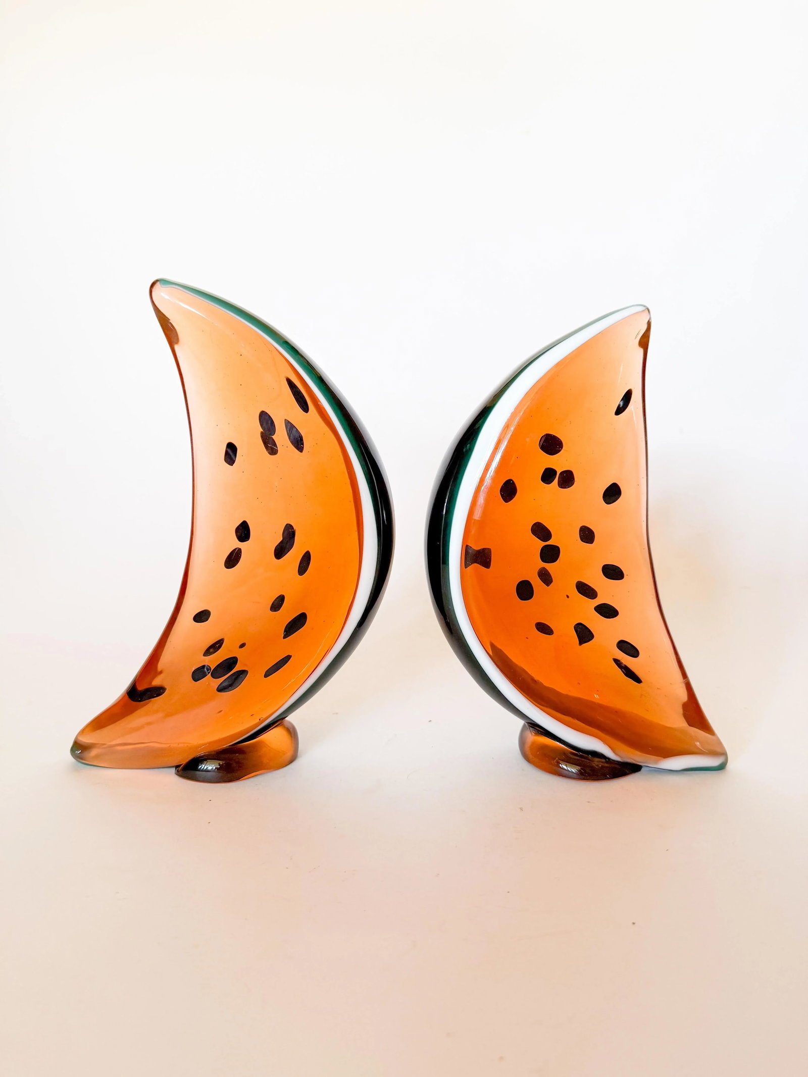 Vintage Watermelon Art Glass Bookends- a Pair - 2