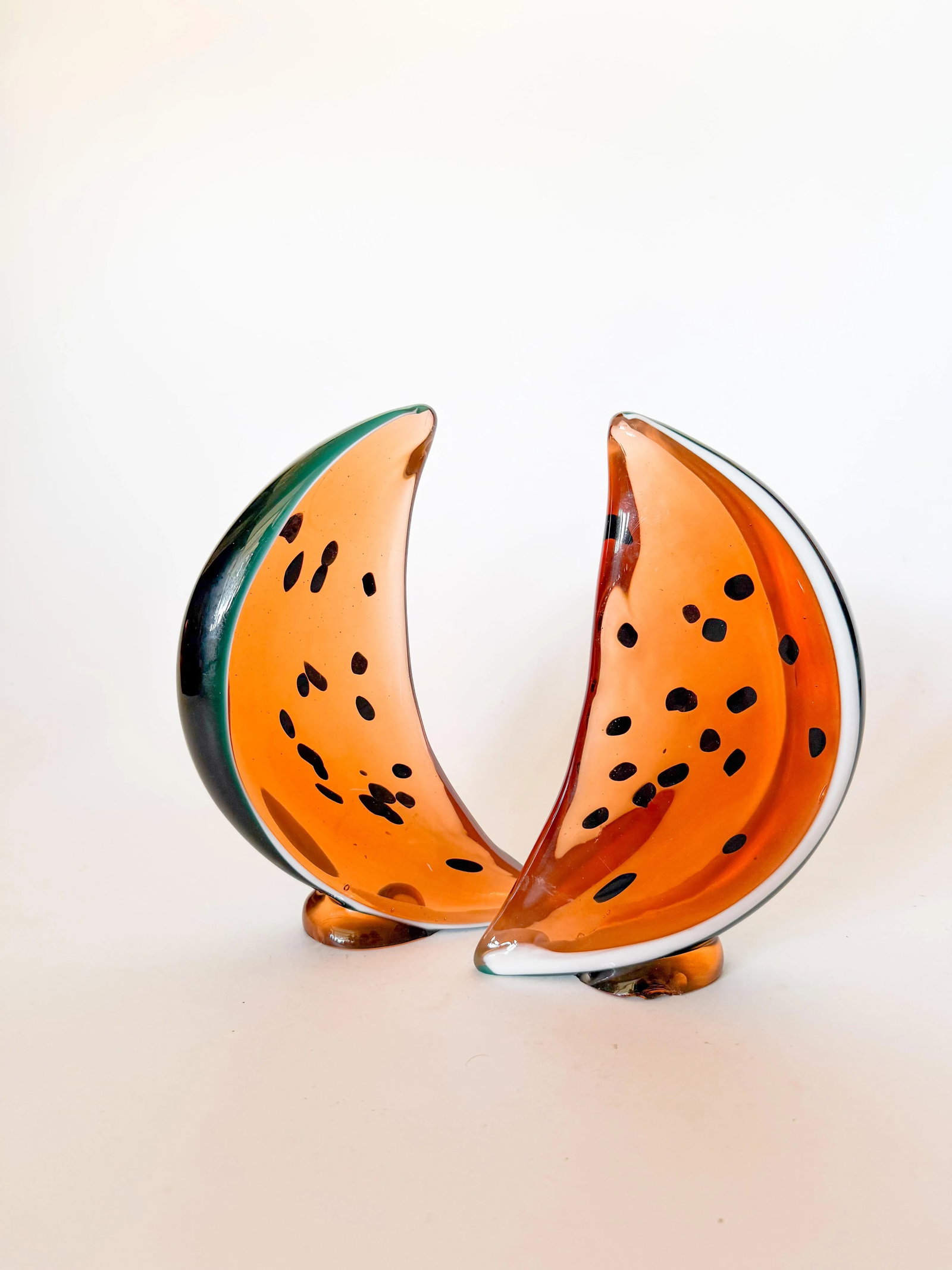 Vintage Watermelon Art Glass Bookends- a Pair - 3