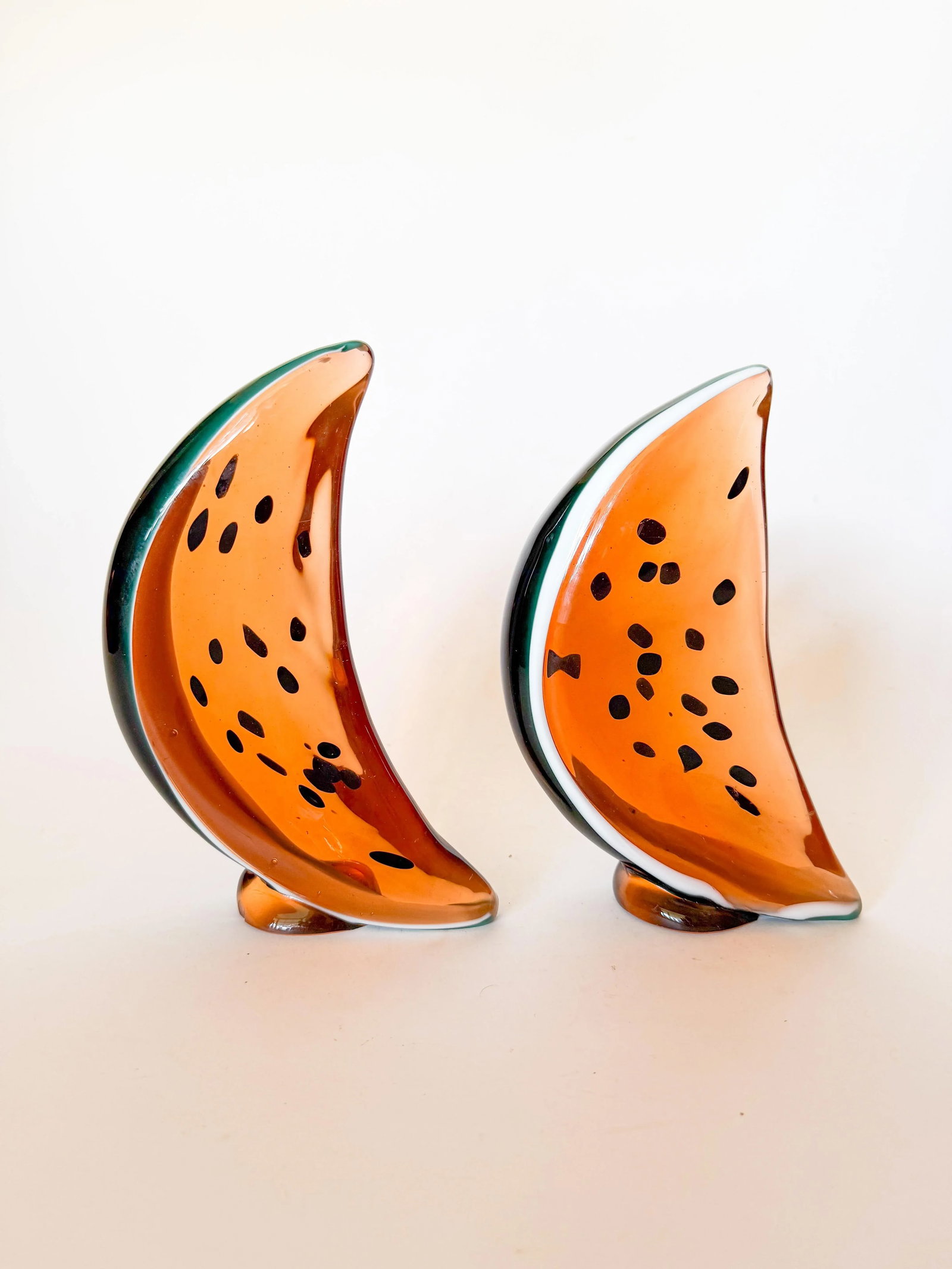 Vintage Watermelon Art Glass Bookends- a Pair - 6