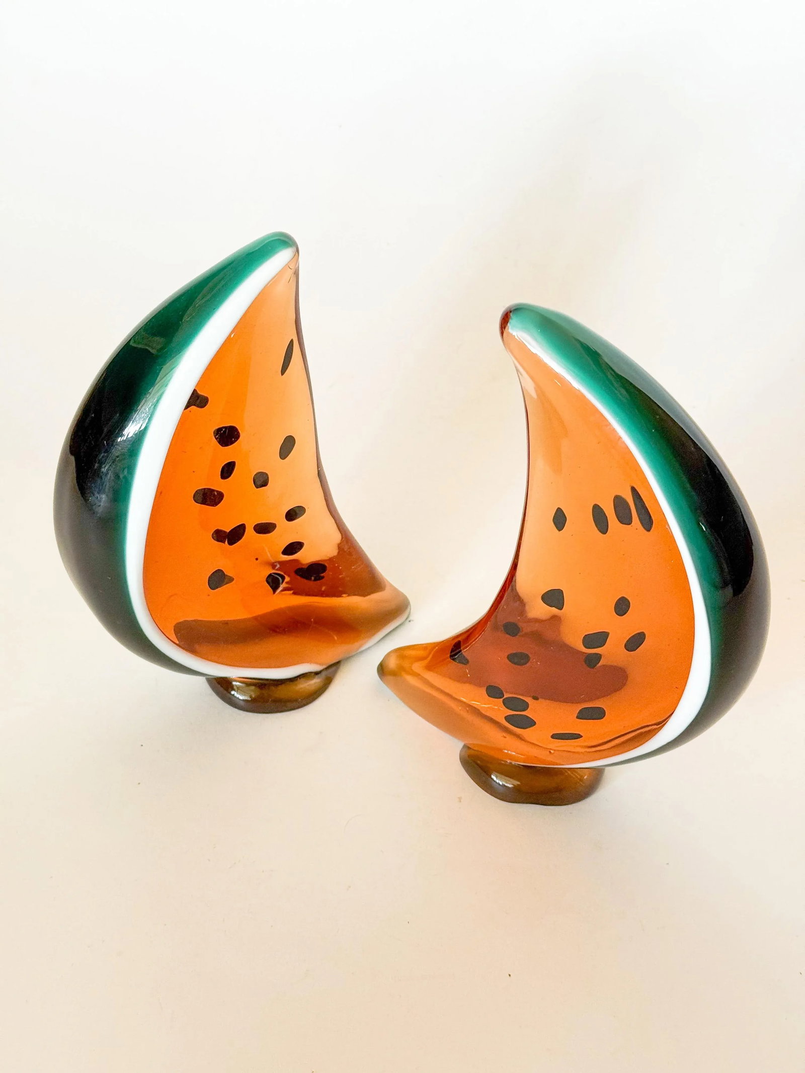 Vintage Watermelon Art Glass Bookends- a Pair - 8