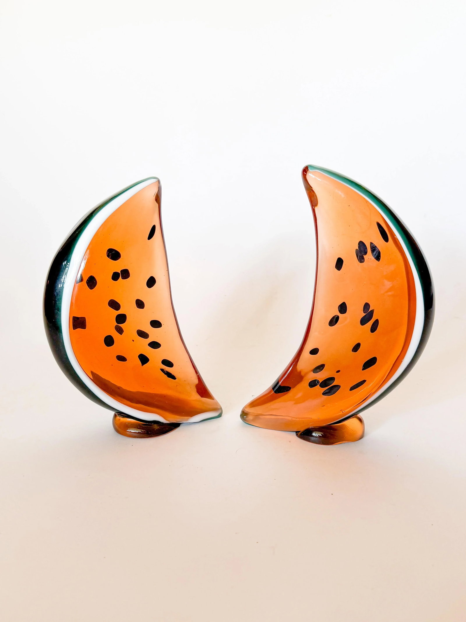 Vintage Watermelon Art Glass Bookends- a Pair - 9