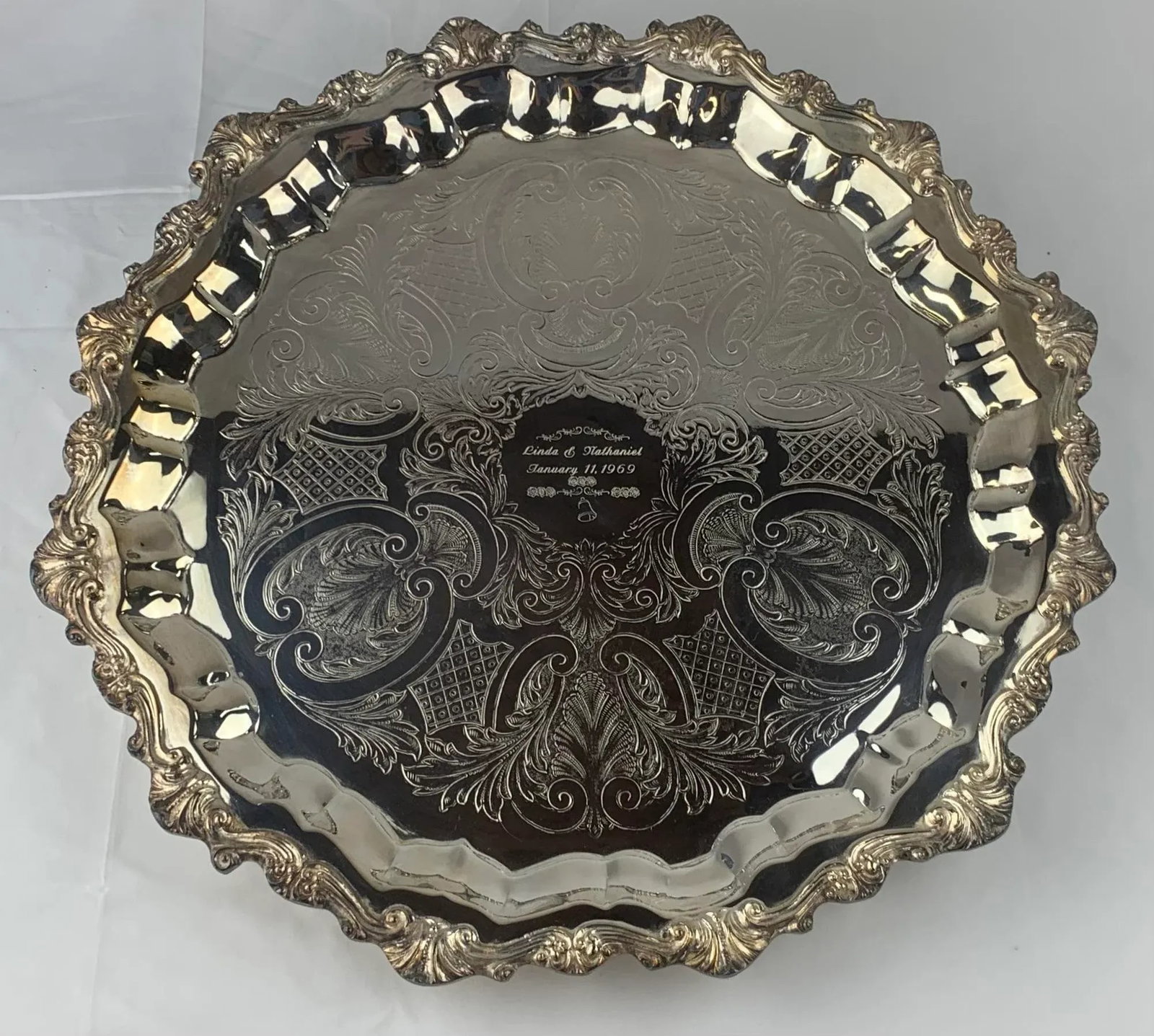 1960s Silver Plated Wedding Platter - 4