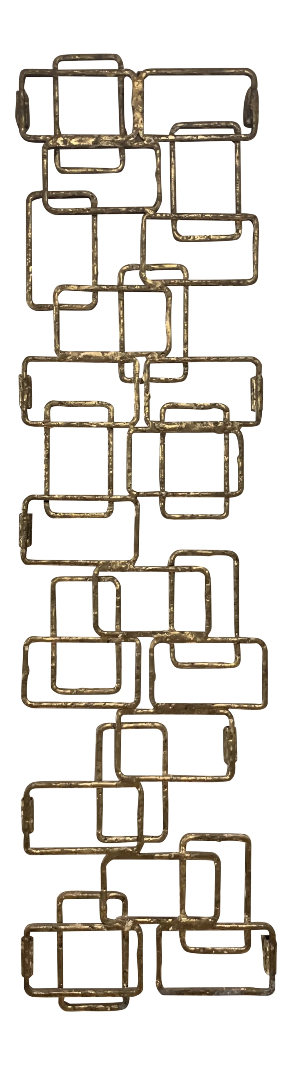 Abstract David Larson Metal Wall Sculpture: Here we have a prime example of the work of David Larson c. 2007. Intricate modern shapes cast from steel and welded with brass detail. While 40 x 12 x 2 in size, the impression is monumental and can 