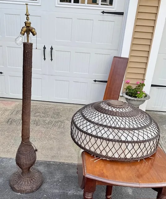 Antique Wicker Floor Lamp Original Natural Finish - 6
