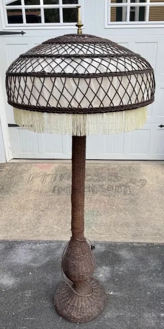 Antique Wicker Floor Lamp Original Natural Finish - 8
