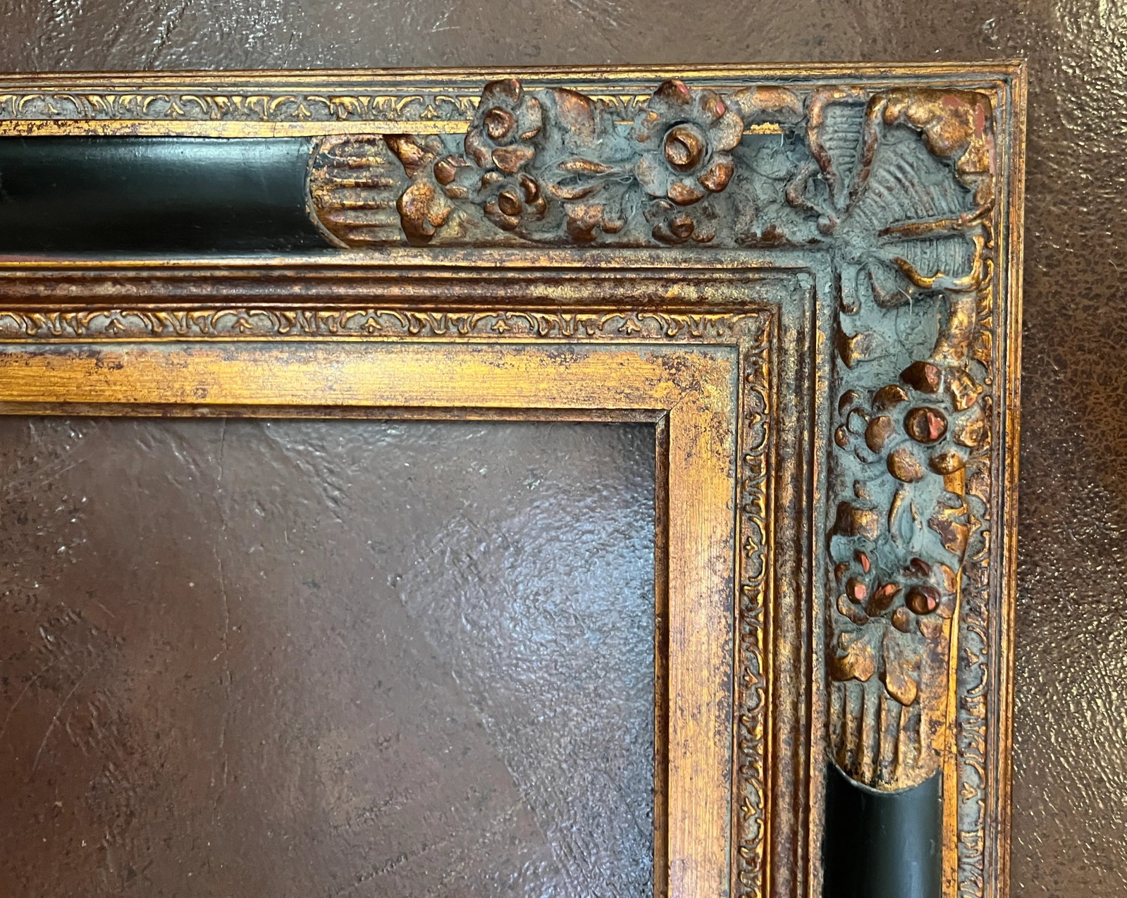 Vintage Baroque Revival Bronze & Black Wood Frame - 11