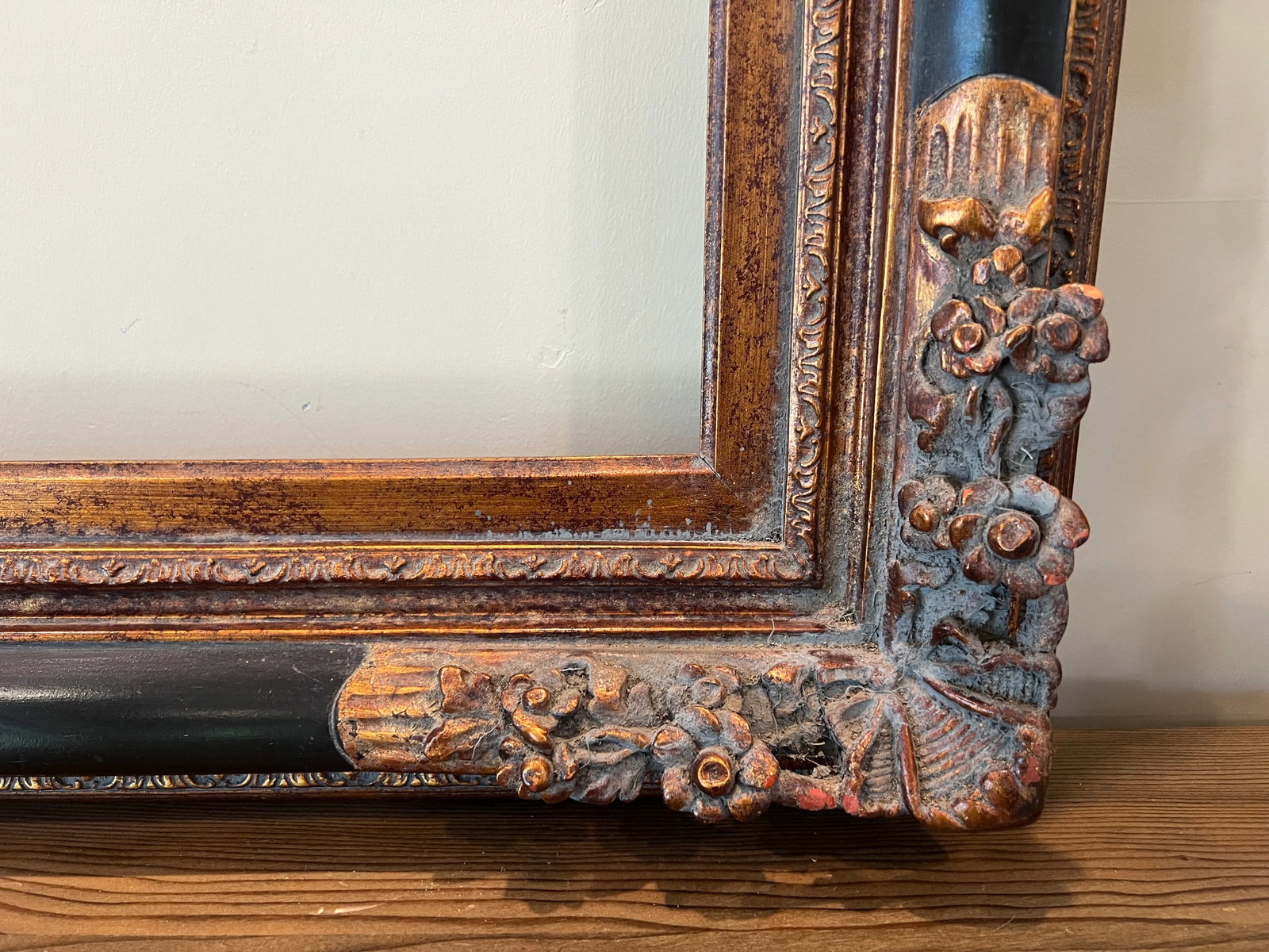 Vintage Baroque Revival Bronze & Black Wood Frame - 16