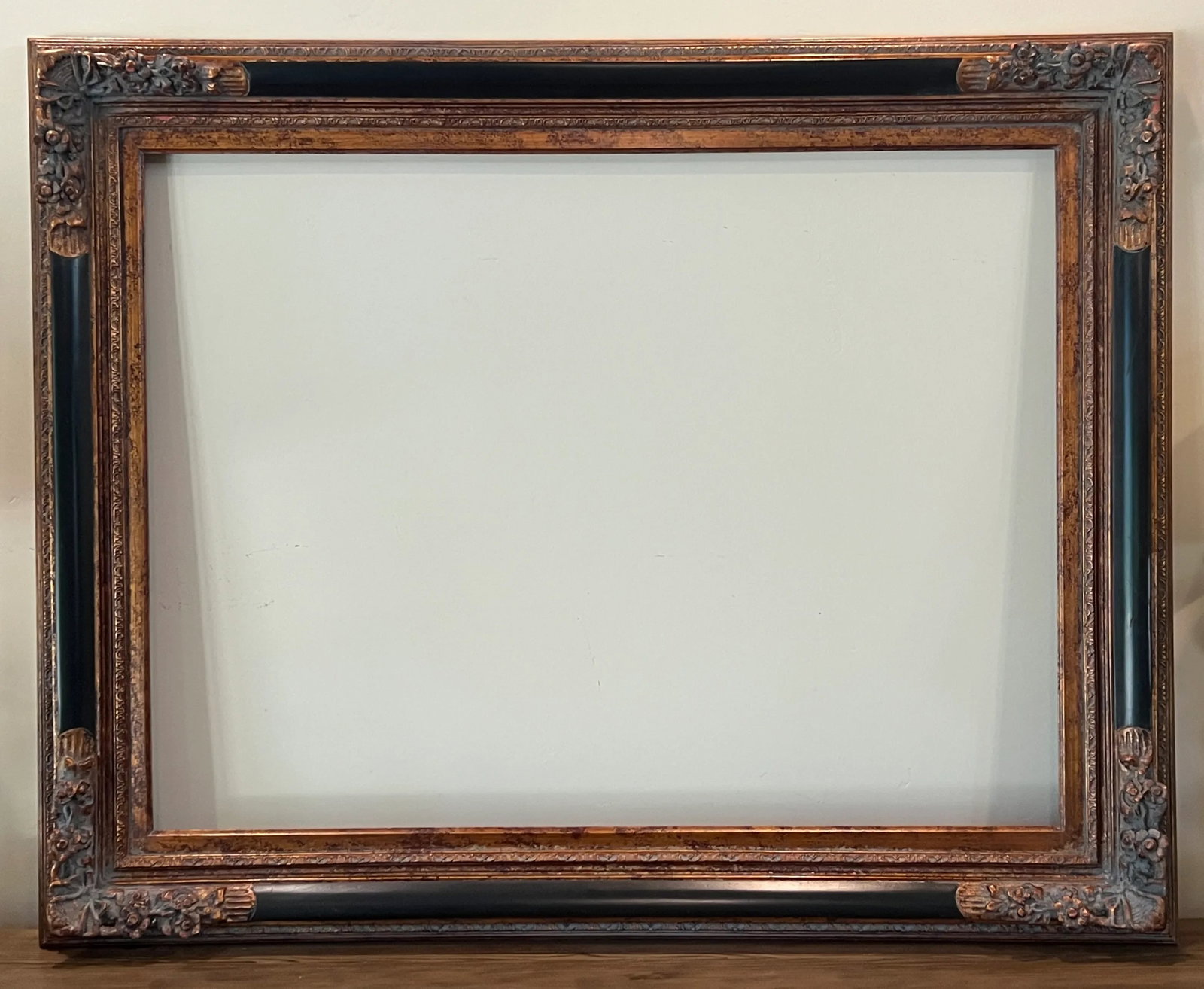 Vintage Baroque Revival Bronze & Black Wood Frame - 2