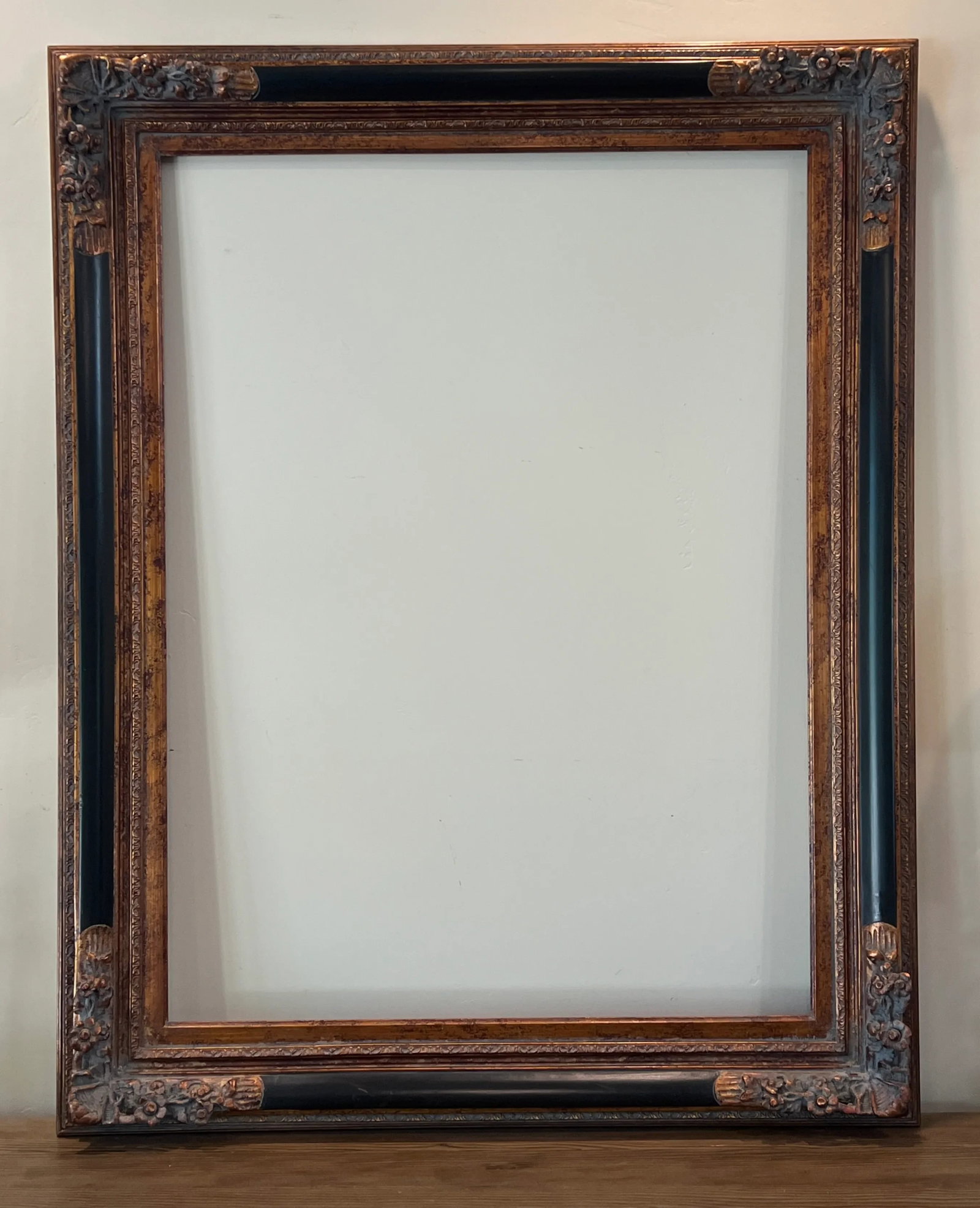 Vintage Baroque Revival Bronze & Black Wood Frame - 3