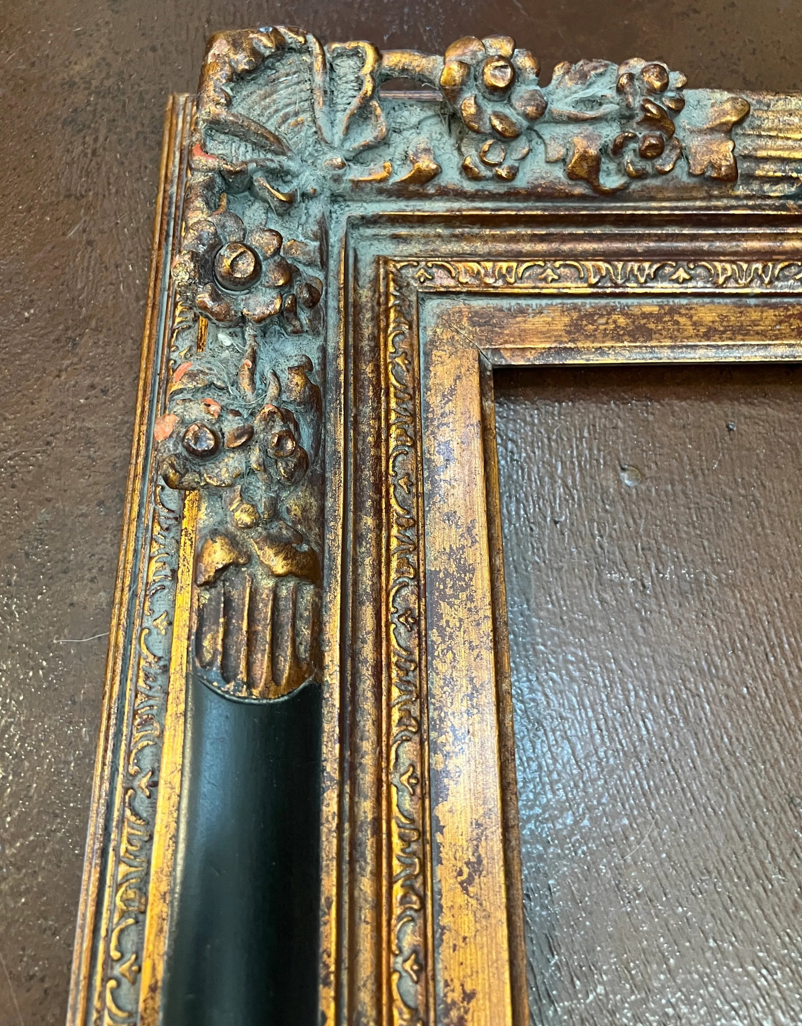 Vintage Baroque Revival Bronze & Black Wood Frame - 7