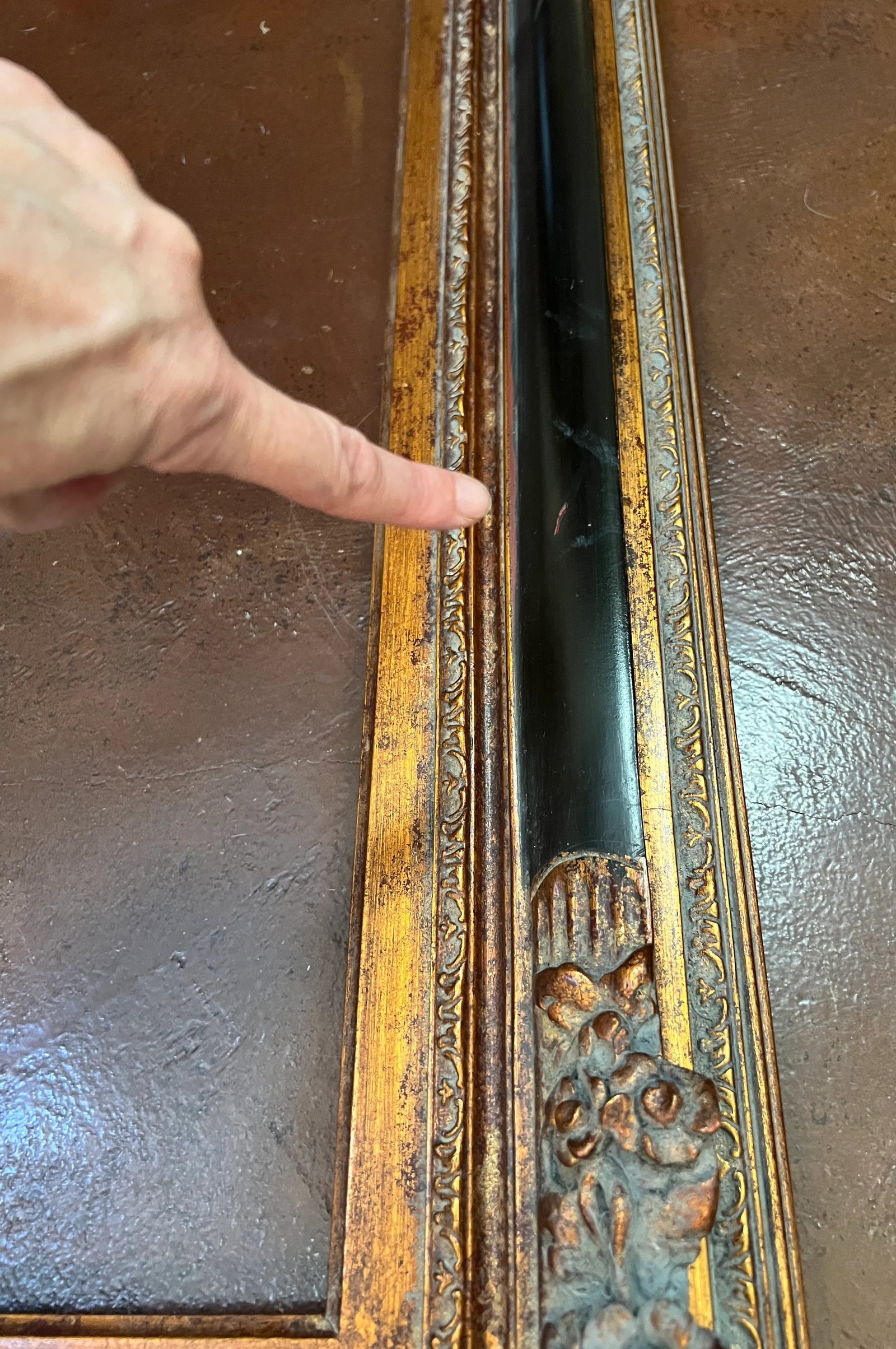 Vintage Baroque Revival Bronze & Black Wood Frame - 8