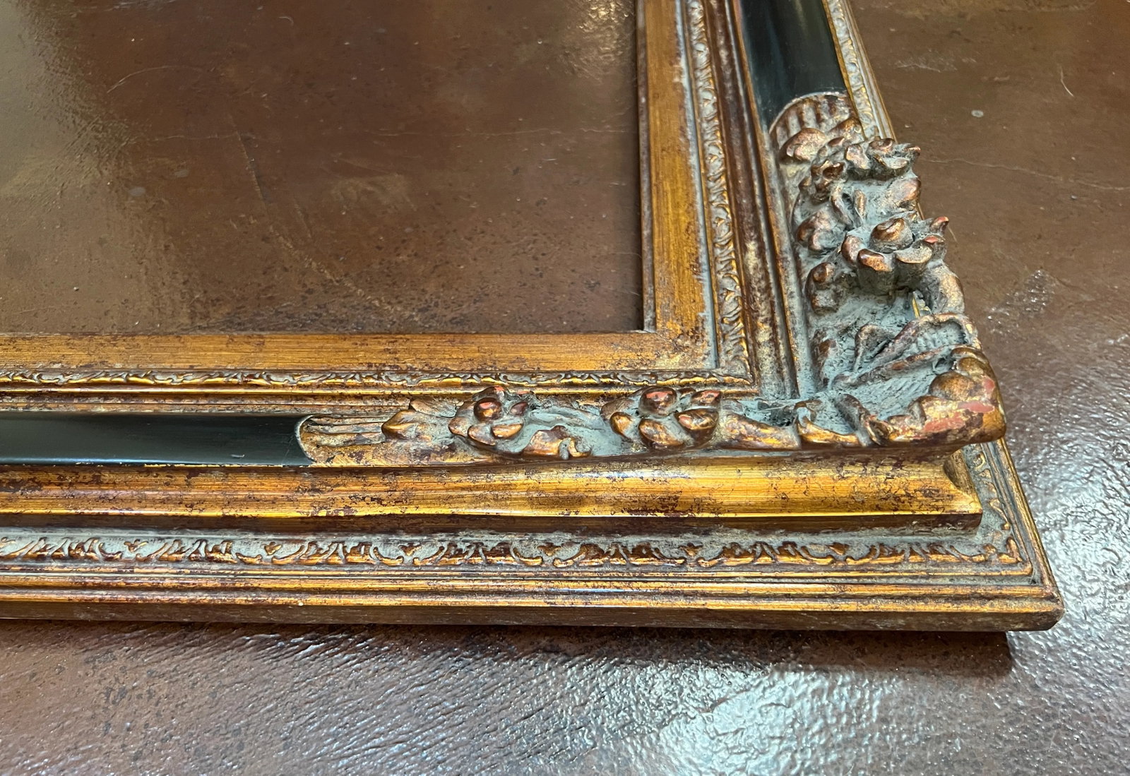 Vintage Baroque Revival Bronze & Black Wood Frame - 9