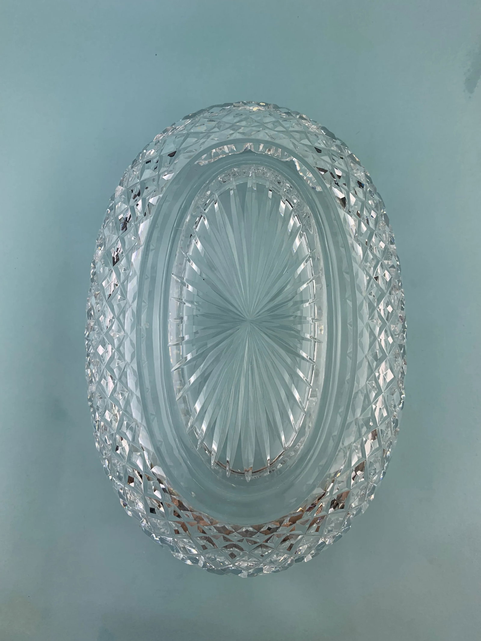 1980s Vintage Waterford Oval Cut Crystal Serving Bowl - 12