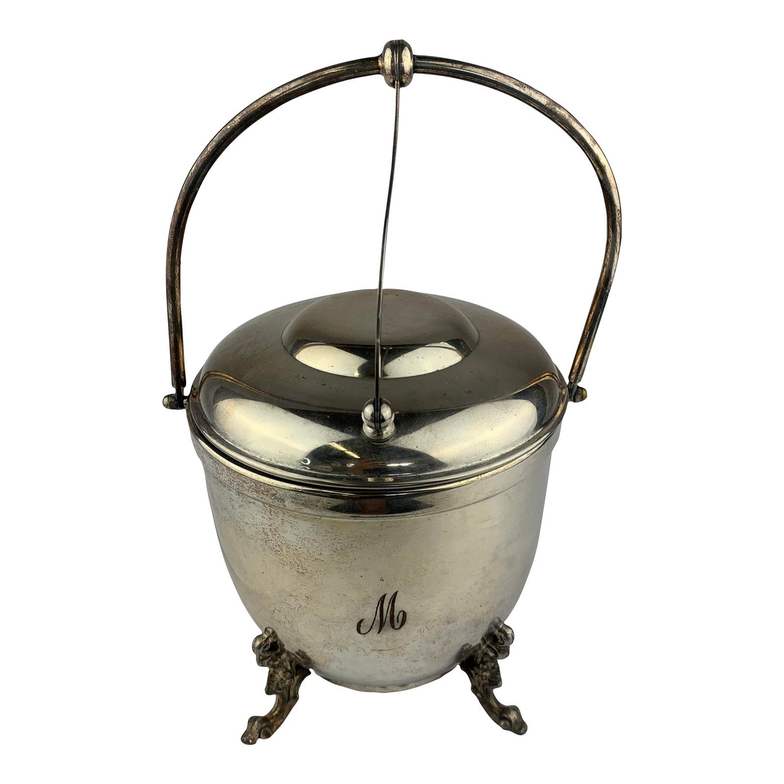 Mid 20th Century Silver-Platted Ice Bucket: Silver-plated ice bucket From the Estate of Bob & Dolores Hope. Marked 1869 Condition: Alterations: Original Condition Unaltered Imperfections: Some Imperfections Condition Notes: Lid handle bent
