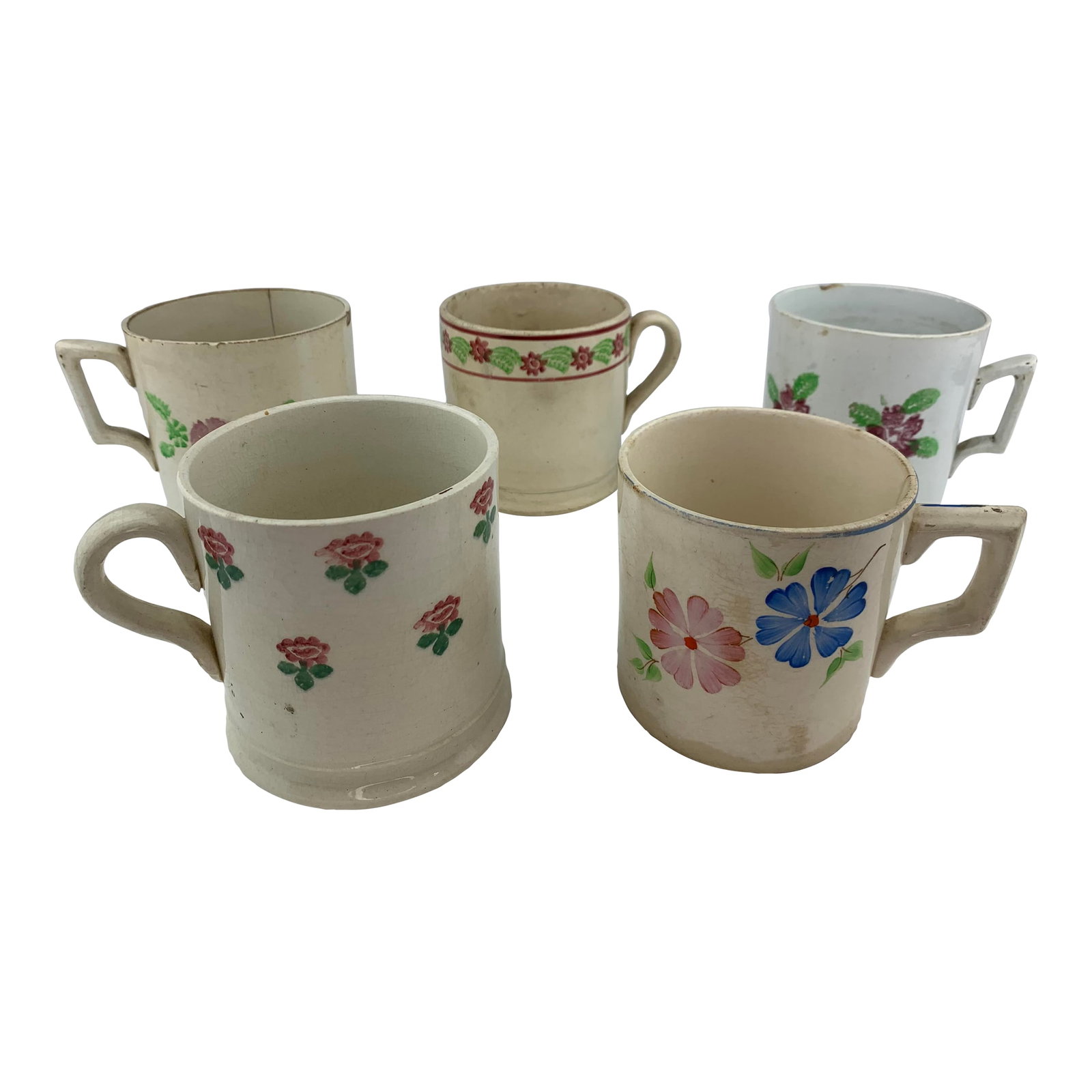 Late 19th Century Hand Painted Mugs - Set of 5: Late 19th Century Hand Painted Mugs - Set of 5. From the estate of Bob and Dolores Hope, Toluca Lake, California. Condition: Alterations: Original Condition Unaltered Imperfections: Some