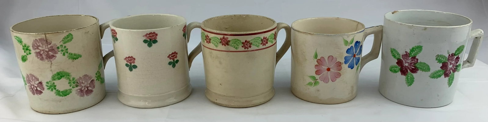 Late 19th Century Hand Painted Mugs - Set of 5 - 5