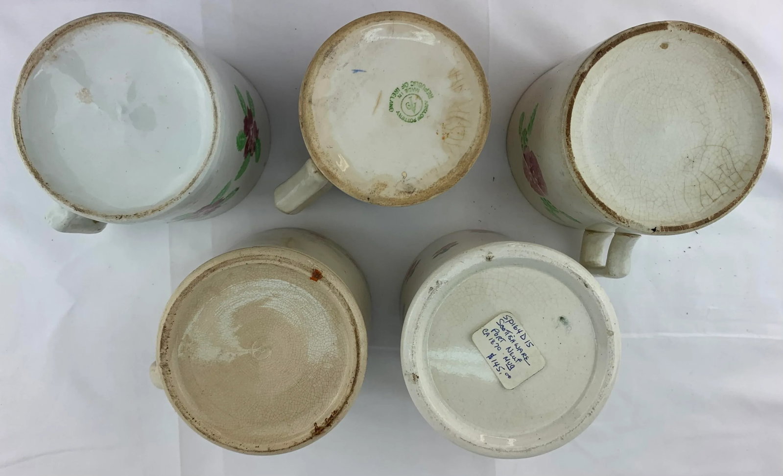 Late 19th Century Hand Painted Mugs - Set of 5 - 7