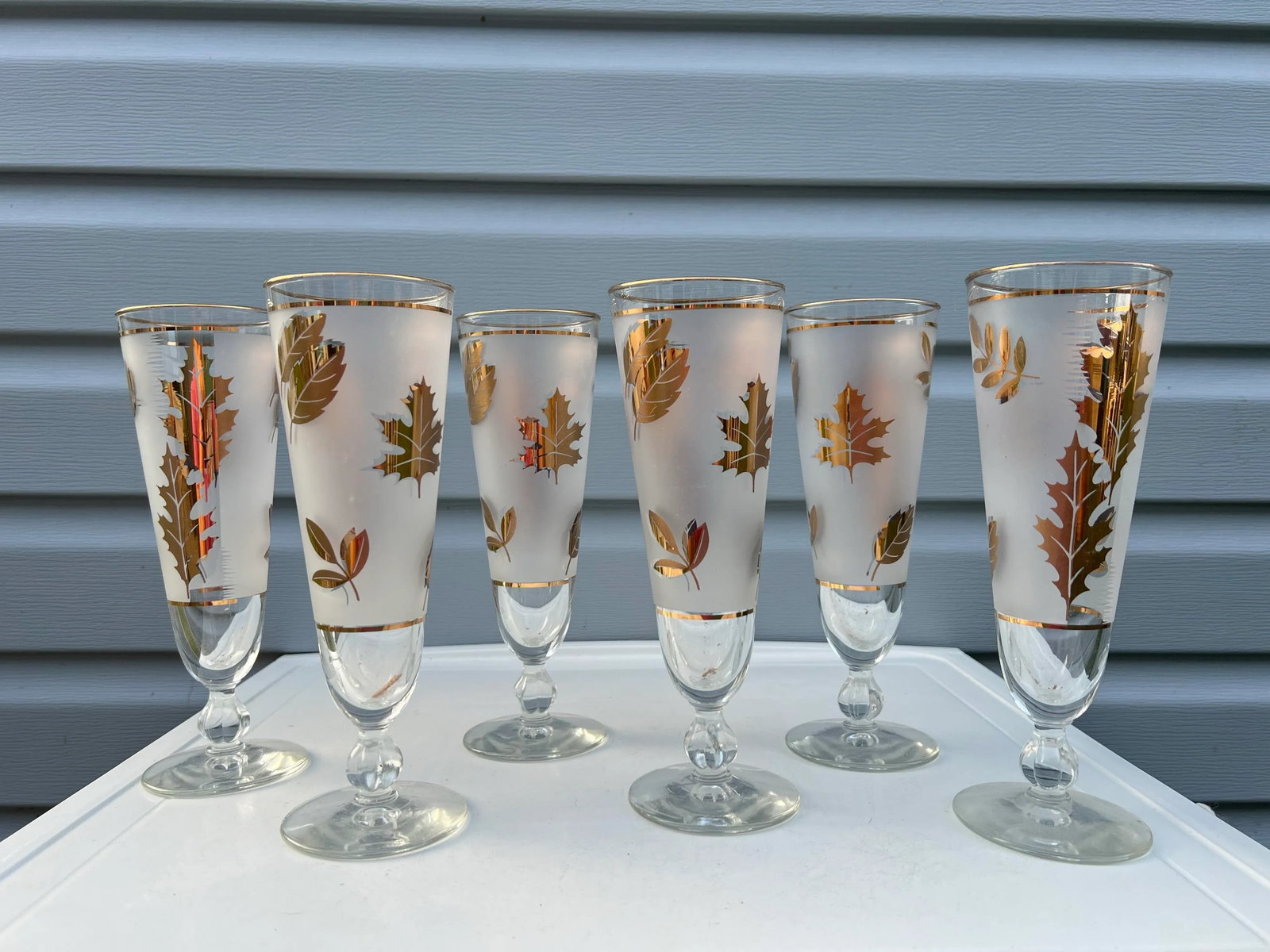 1950s Mid-Century Modern Libbey Golden Foliage Pilsner Glasses- Set of 6 - 2