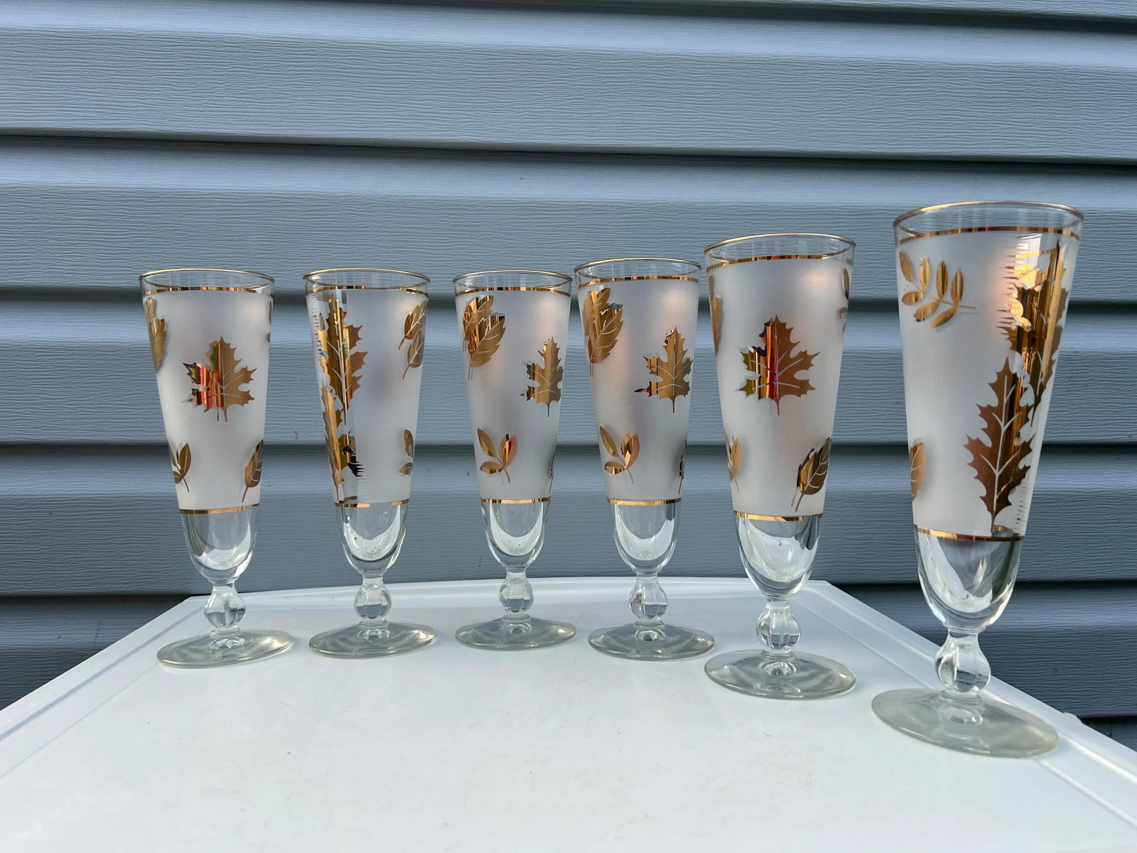 1950s Mid-Century Modern Libbey Golden Foliage Pilsner Glasses- Set of 6 - 3