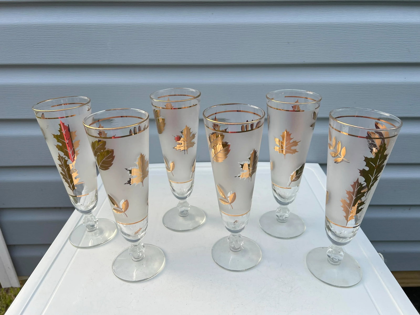 1950s Mid-Century Modern Libbey Golden Foliage Pilsner Glasses- Set of 6 - 4
