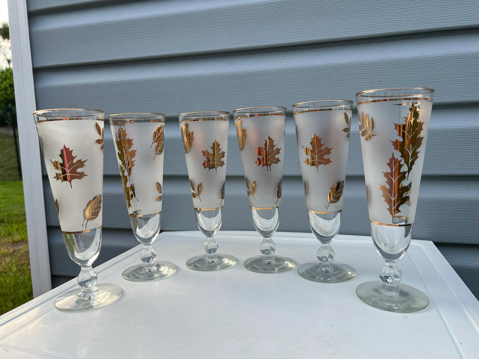 1950s Mid-Century Modern Libbey Golden Foliage Pilsner Glasses- Set of 6 - 5