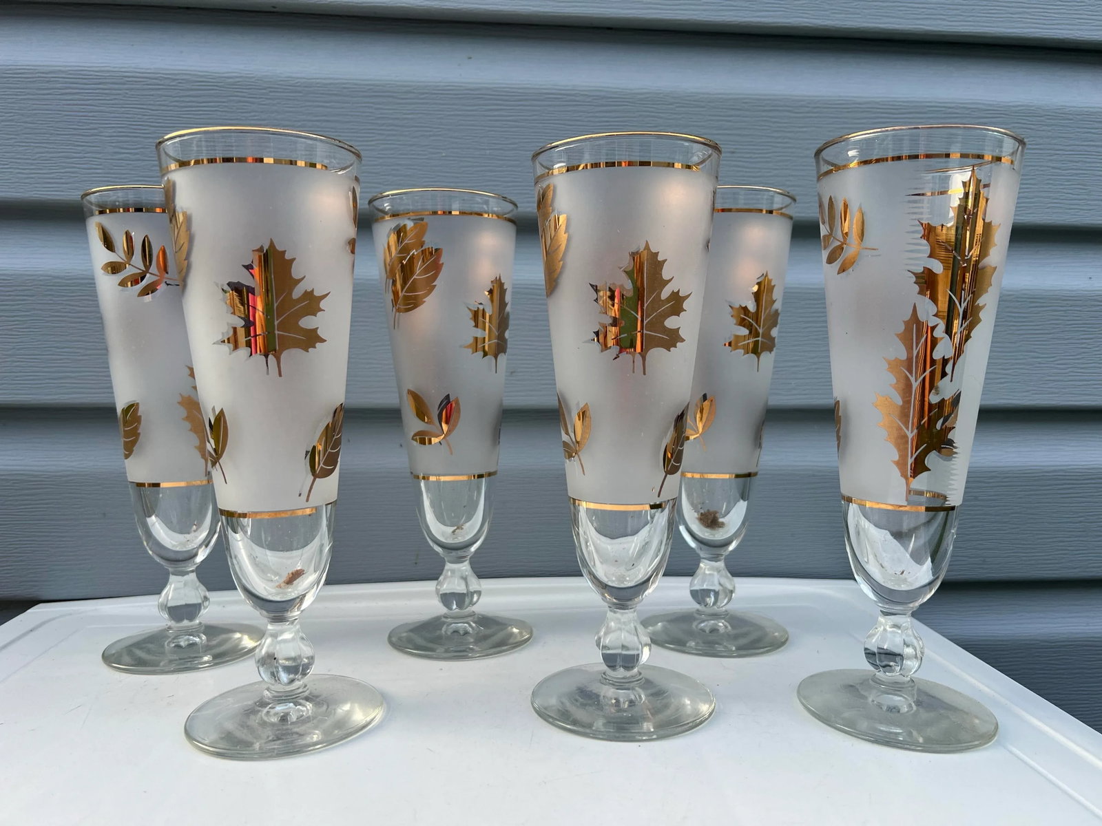 1950s Mid-Century Modern Libbey Golden Foliage Pilsner Glasses- Set of 6 - 6