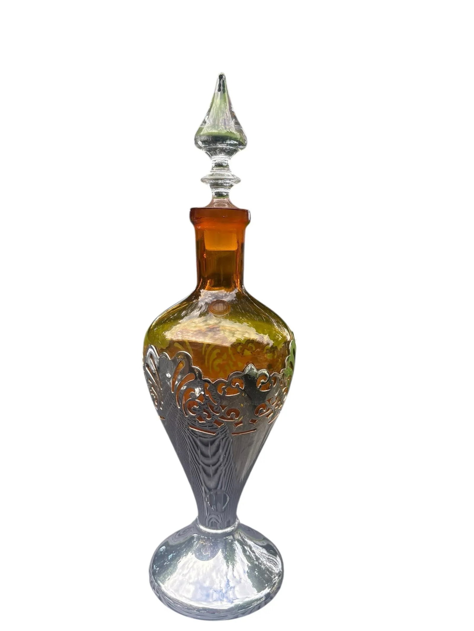 1930s Art Deco Chrome Amber Yellow Glass Decanter & Cordial Set W/Tray - 4