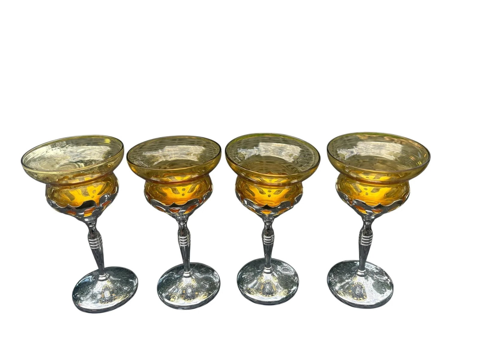 1930s Art Deco Chrome Amber Yellow Glass Decanter & Cordial Set W/Tray - 5