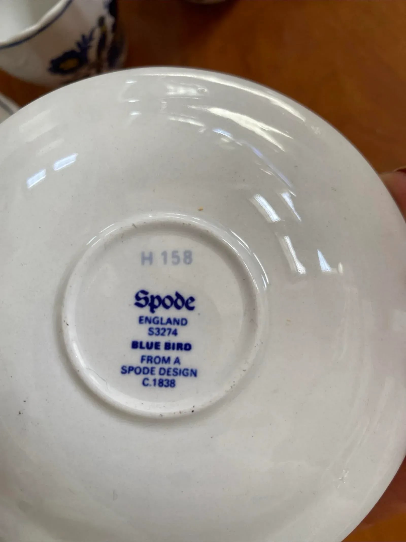 Spode Blue Harvest Tea Cups Full Set of 6 Blue Bird England 1838 Antique Saucers - 10