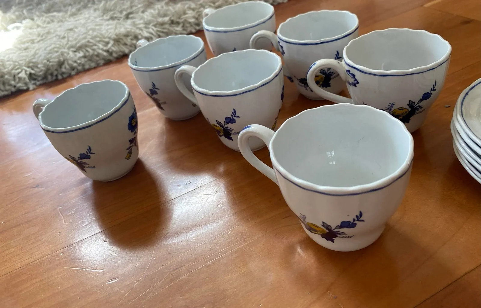 Spode Blue Harvest Tea Cups Full Set of 6 Blue Bird England 1838 Antique Saucers - 2