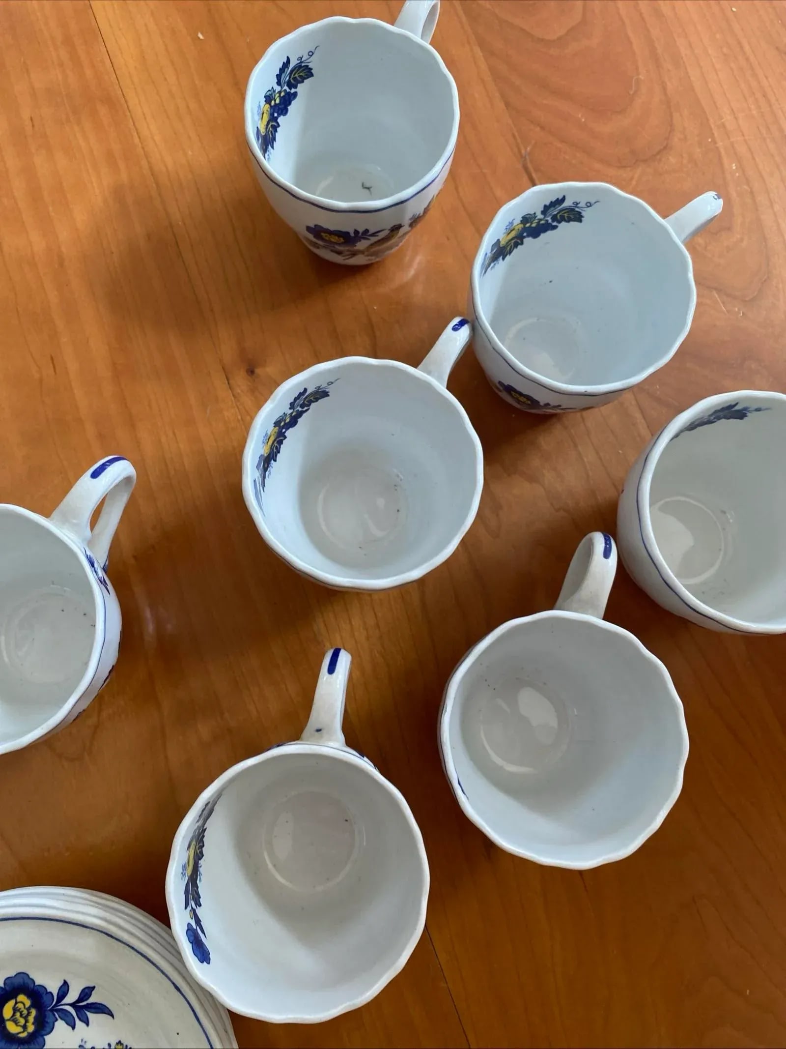 Spode Blue Harvest Tea Cups Full Set of 6 Blue Bird England 1838 Antique Saucers - 6