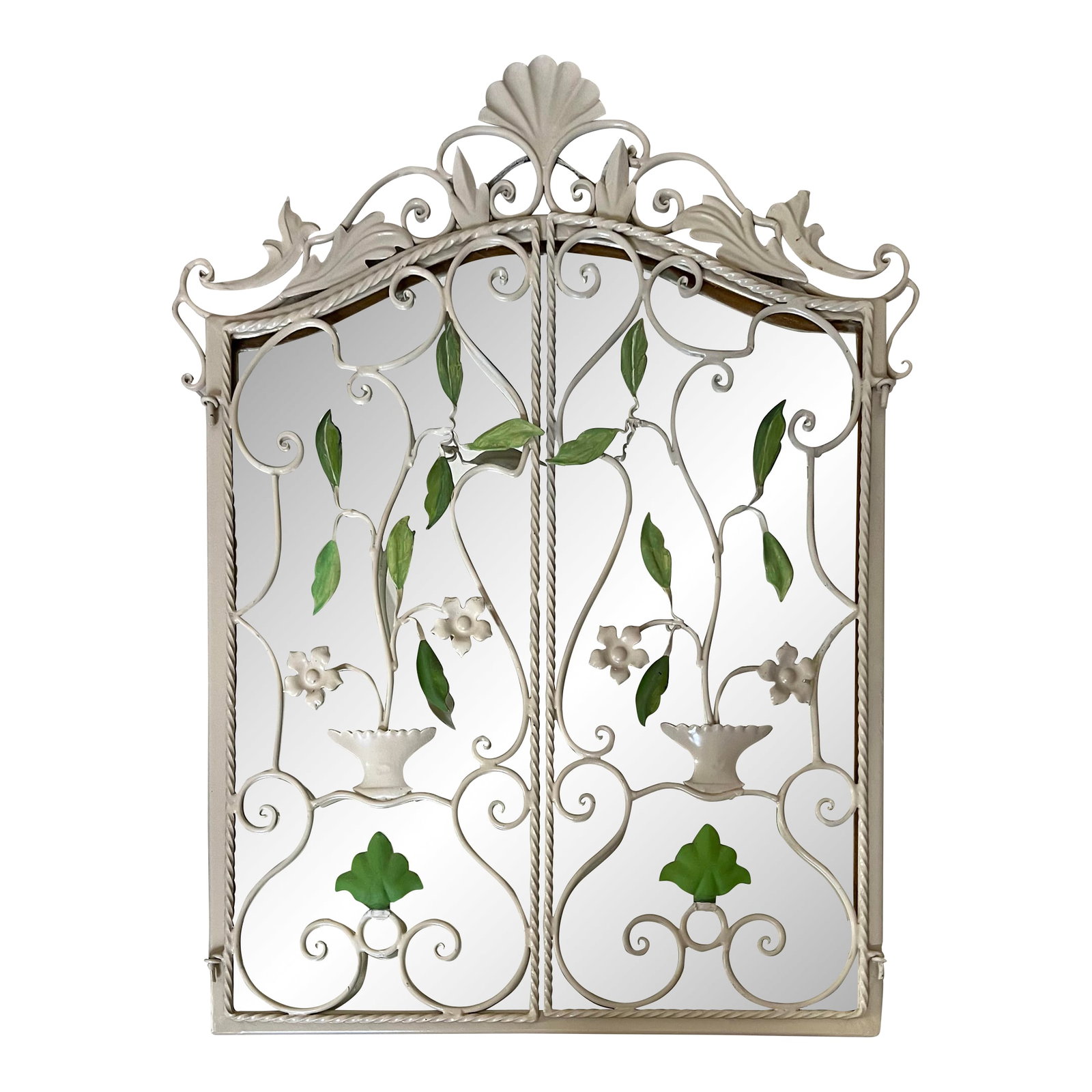 Vintage Shabby Chic Wrought Iron Garden Gate Wall Mirror: Vintage cast iron hinged mirror beautiful antique shabby mirror Condition: Alterations: Original Condition Unaltered Imperfections: Some Imperfections Condition Notes: Great condition. Materials &
