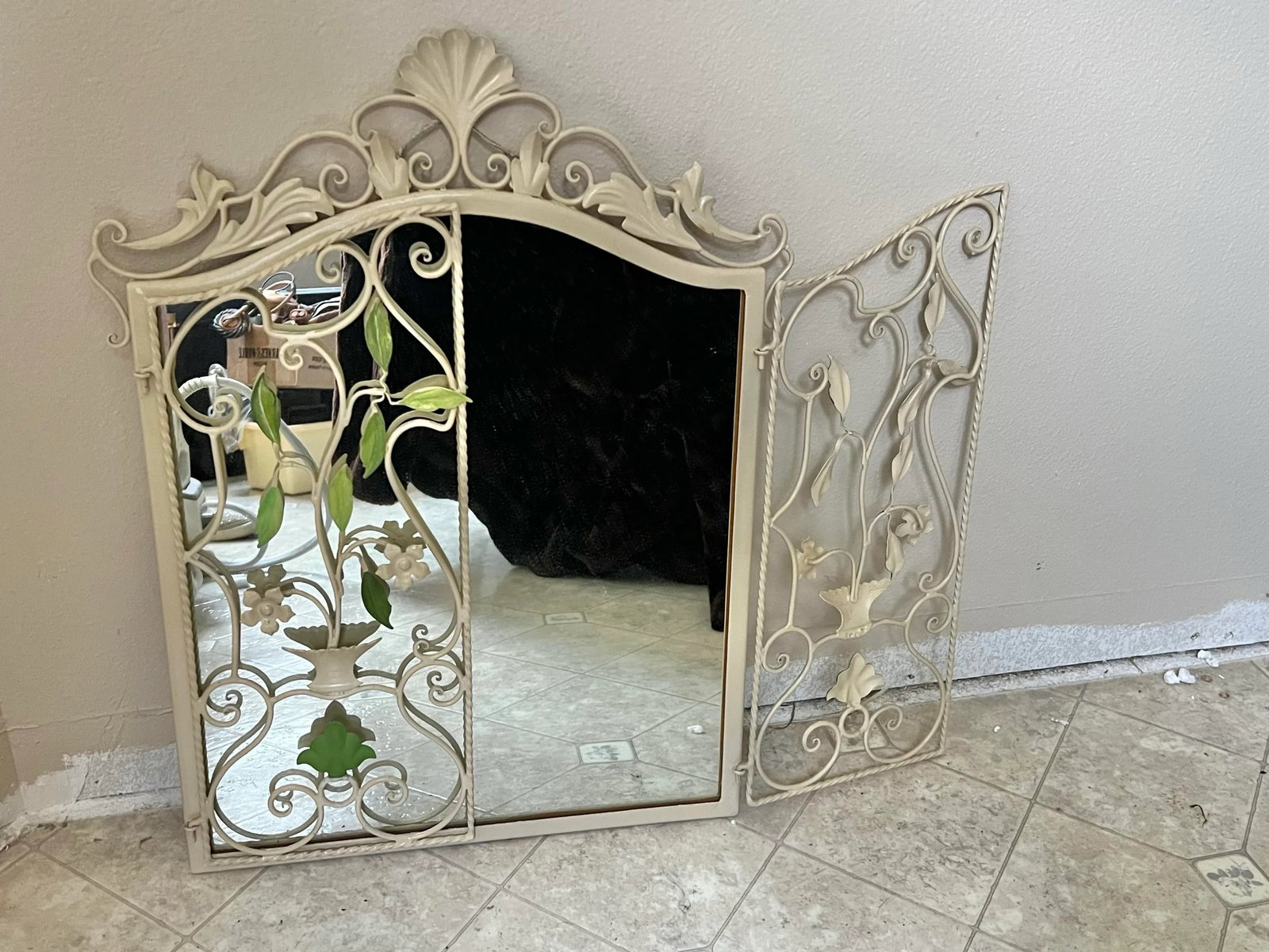 Vintage Shabby Chic Wrought Iron Garden Gate Wall Mirror - 2